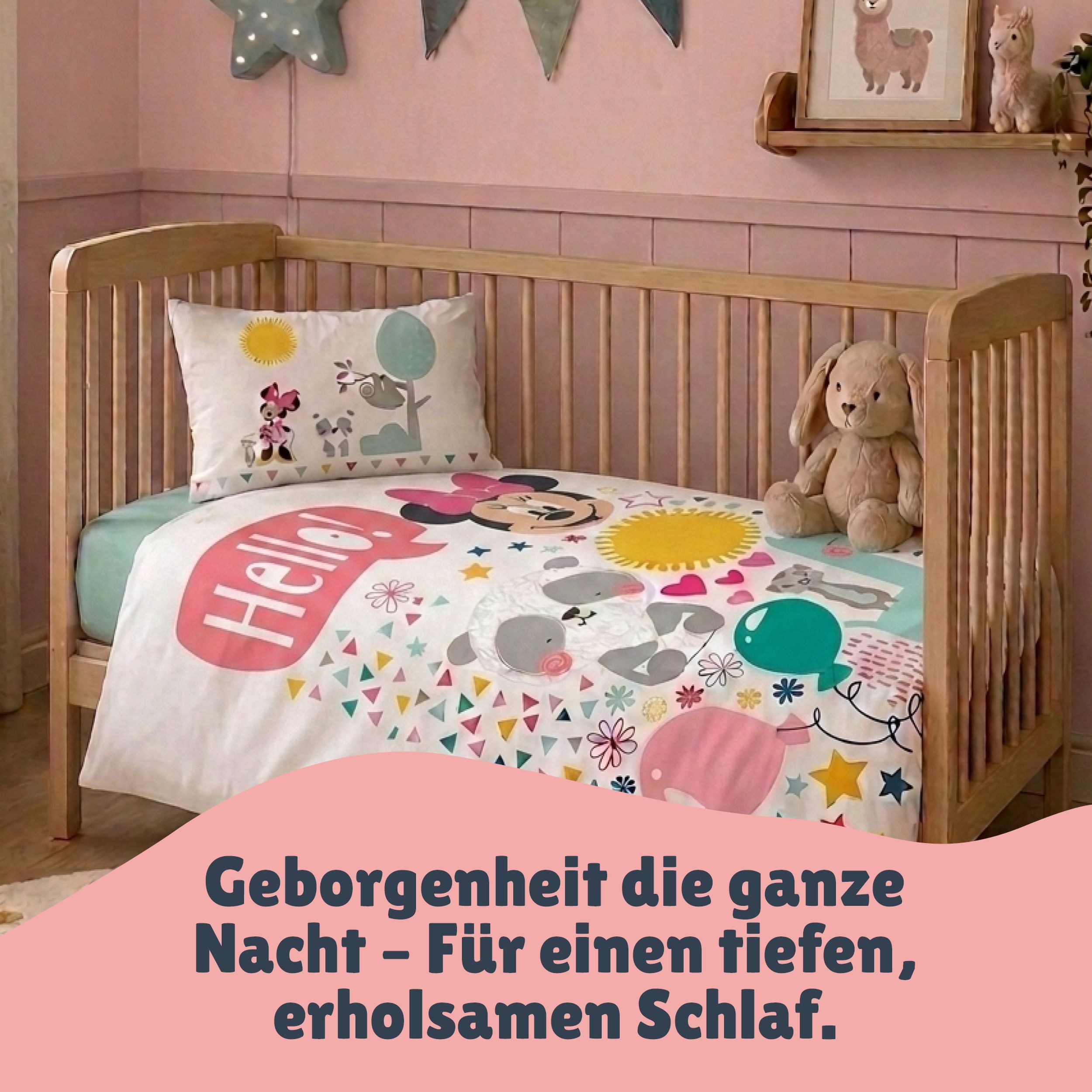 Familando Babybettwäsche 100x135 40x60cm Disney Minnie Maus & Friends Panda Lama & Co., Renforcé, 2 teilig, mit liebevollem Motiv in dezenten Farben
