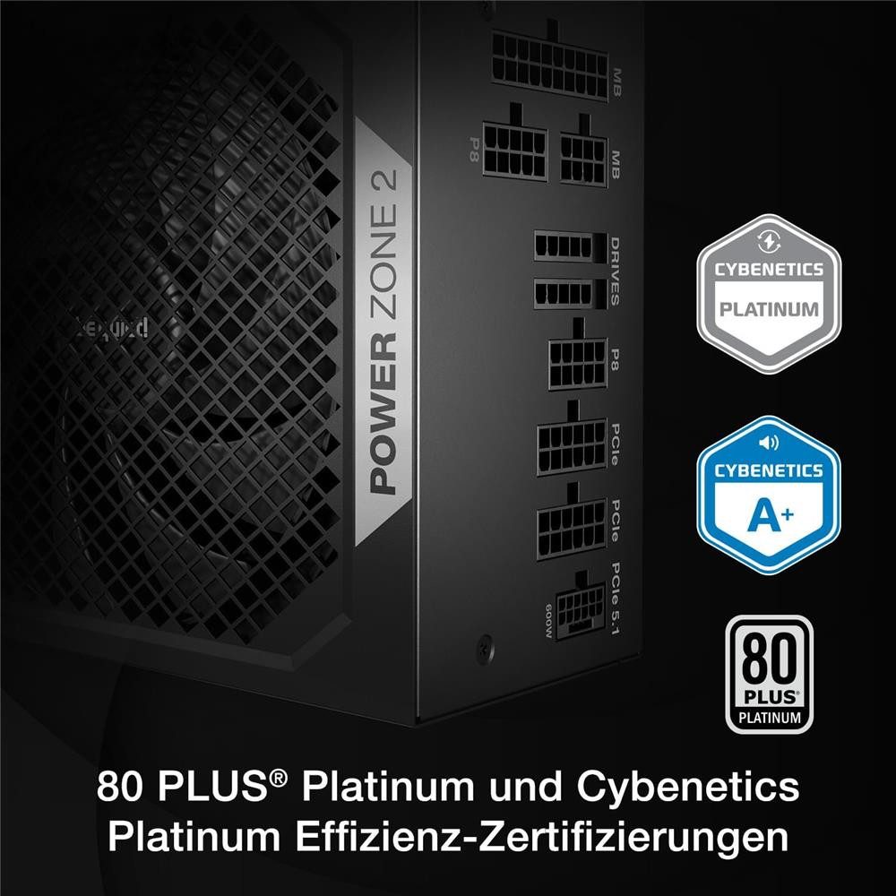 be quiet! Power Zone 2 1200W PC-Netzteil (80 PLUS Platinum ATX 3.1 PCIe 5.1, 90° abgewinkelter 12V-2x6-Anschluss) – Bild 2 von 5