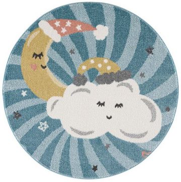 Kinderteppich Anime9380, Carpet City, rund, Höhe: 11 mm, Teppich Mond, Wolken, Sterne, Weicher Flor