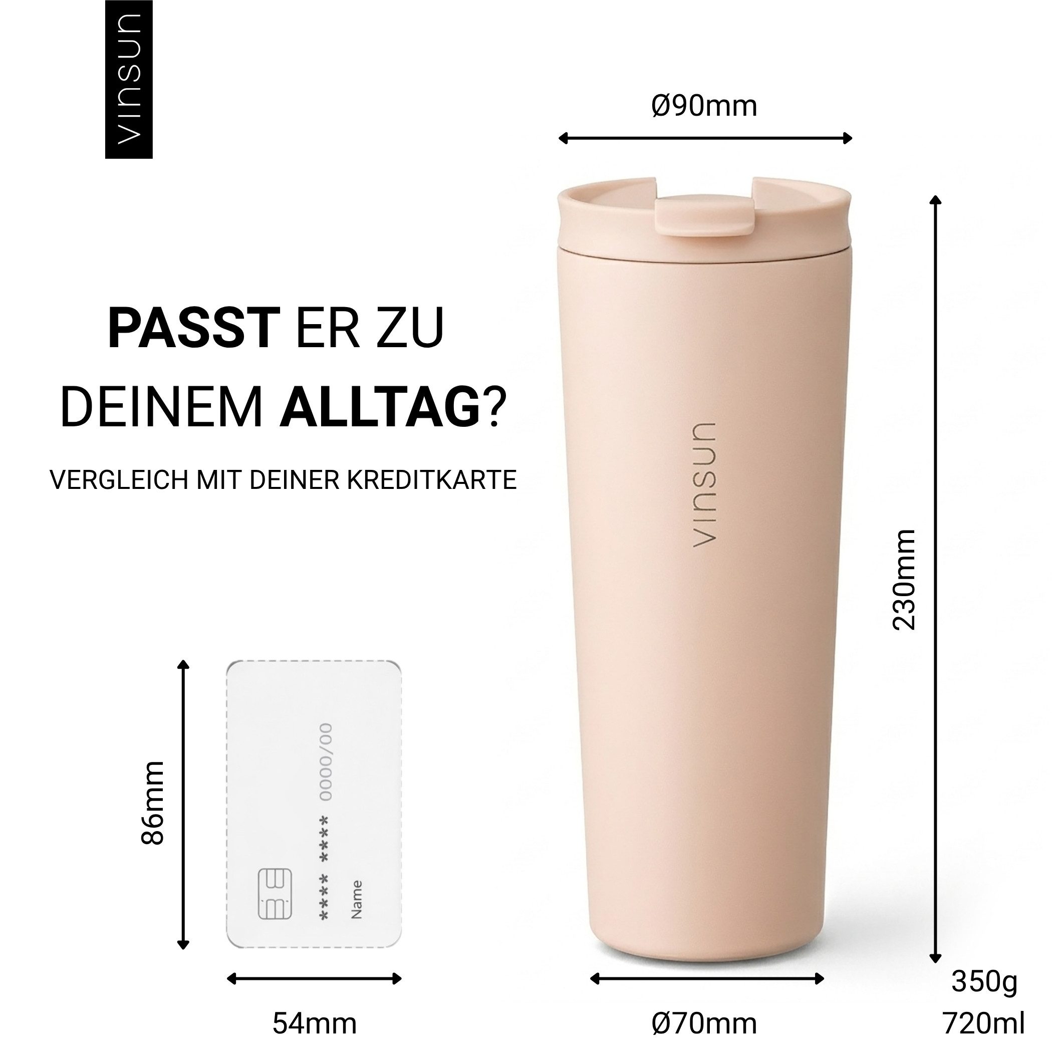 Vinsun Thermobecher Edelstahl Becher mit Strohhalm 720ml - Isolierbecher auslaufsicher, 4-tlg., Edelstahl, Doppelwandig isoliert, BPA frei, bruchfest, Kalt- und – Bild 3 von 5