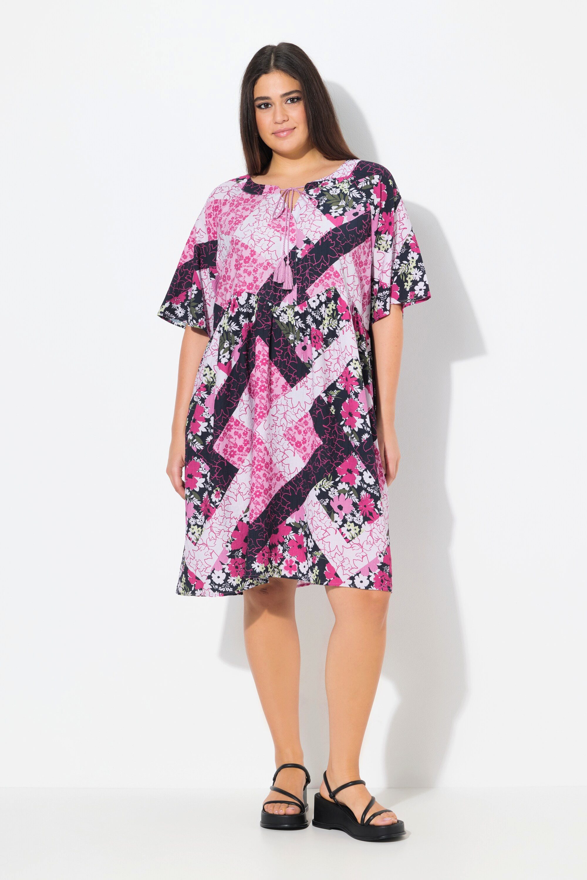 Ulla Popken Jerseykleid Kleid A-Linie Tunika-Ausschnitt günstig online kaufen