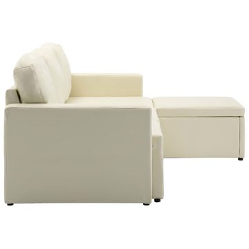 vidaXL Sofa Modulares 3-Sitzer Schlafsofa Creme Kunstleder