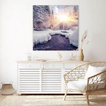 Primedeco Glasbild Wandbild Quadratisch Sonnenstrahlen im Winter mit Aufhängung, Natur