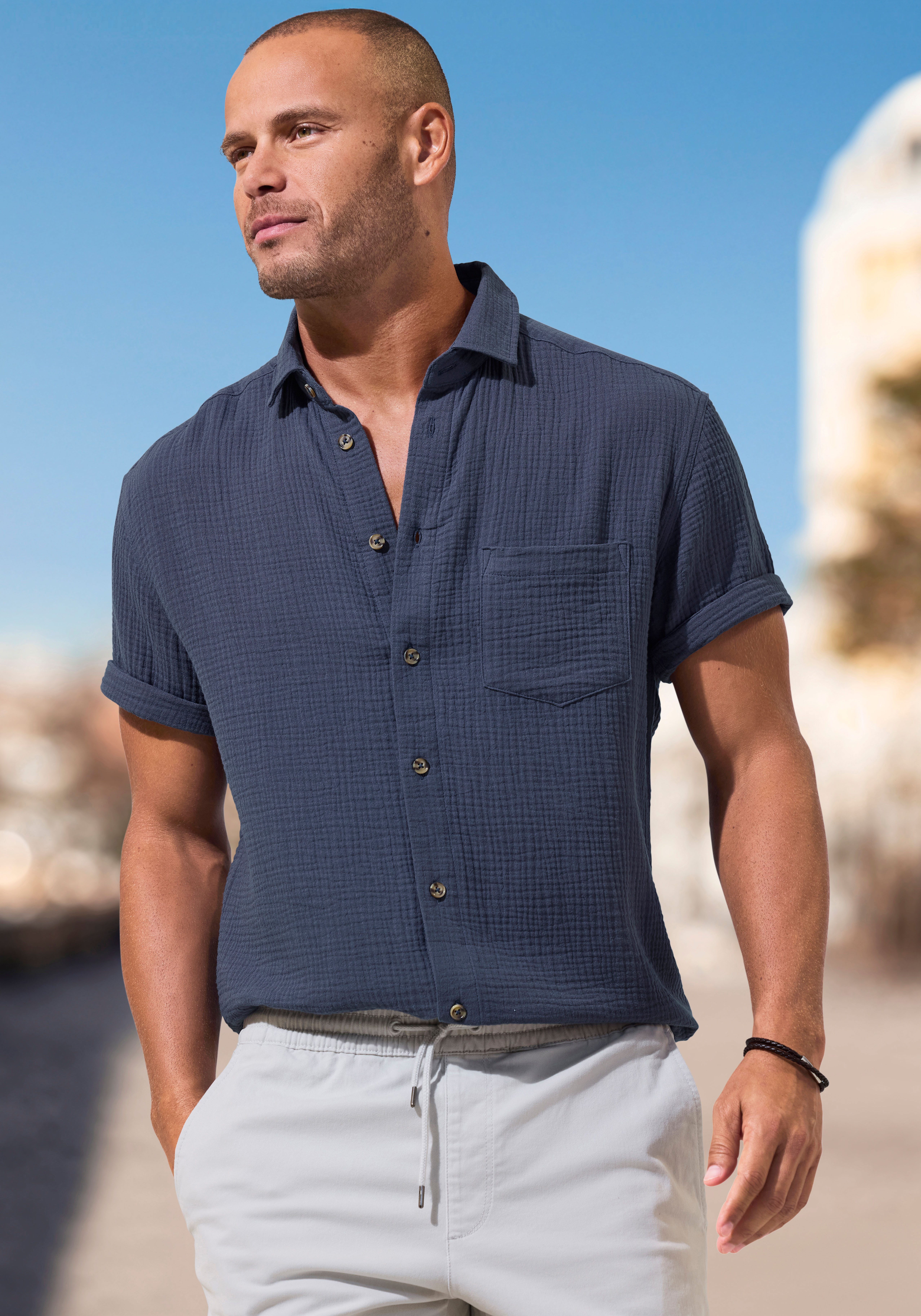 Beachtime Kurzarmhemd Regular fit Kurzarm, Freizeithemd aus Musselin-Ware