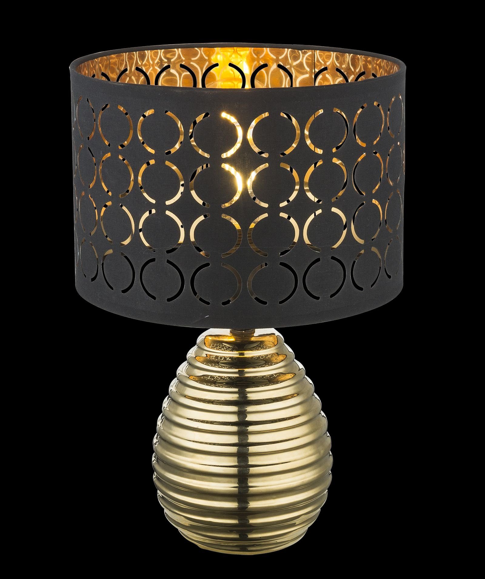 GLOBO LIGHTING Tischleuchte Tischlampe Textil Schirm Schwarz Tischleuchte Nachttischlampe Gold