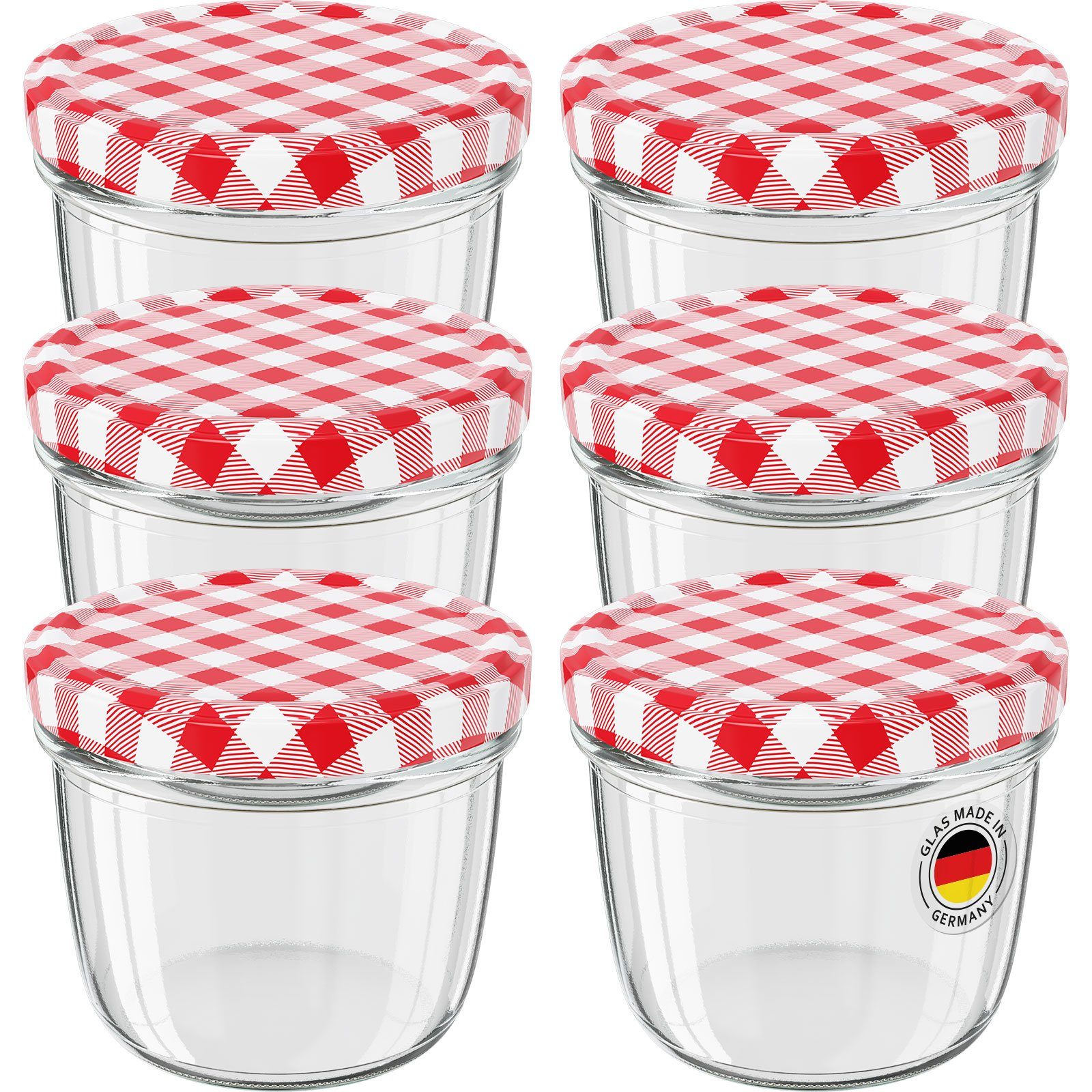 Wellgro Vorratsglas Einmachgläser Schraubdeckel rot kariert - 230 ml, (6-tlg)