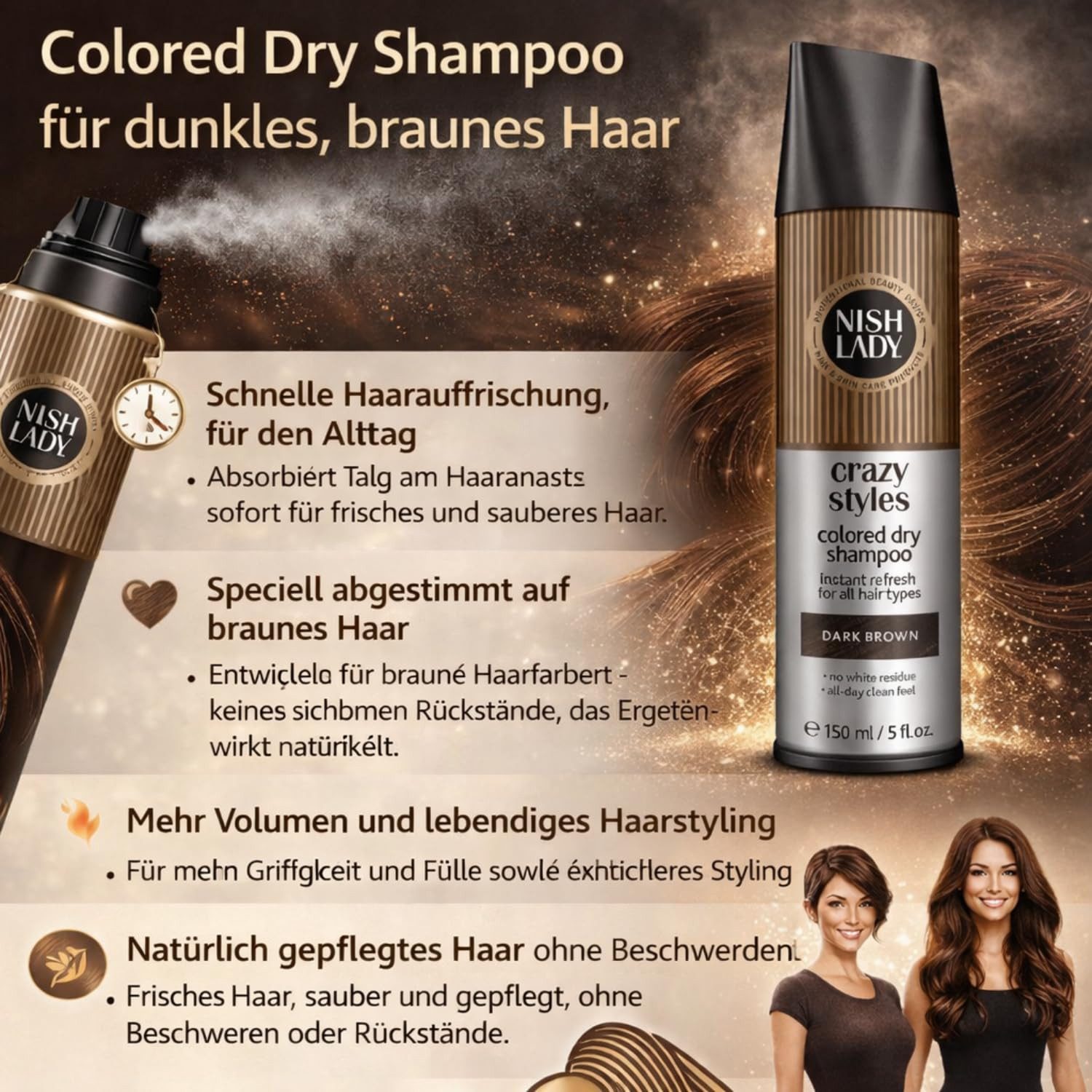 Nishlady Trockenshampoo Nishlady Farbiges Trockenshampoo 150 ml – 3 Haarfarben