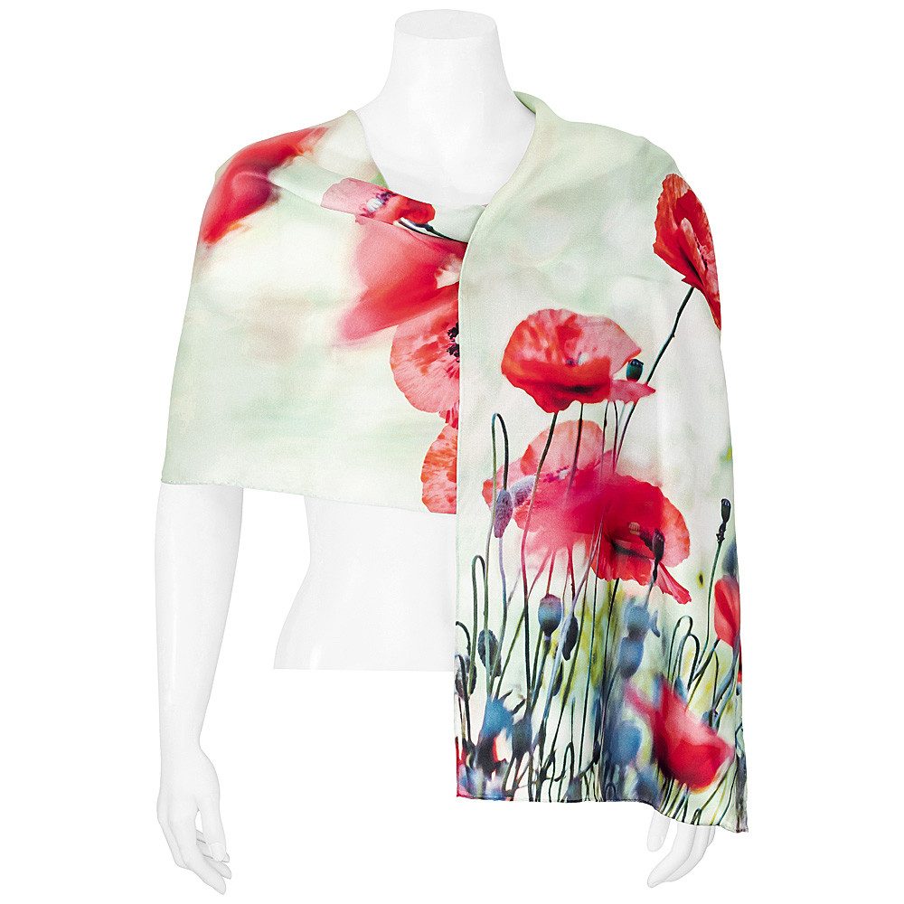 von Lilienfeld Seidenschal Schal 100 % Seide Mohnblumen Blüten Floral Maße 172 x 42 cm, reine Seide