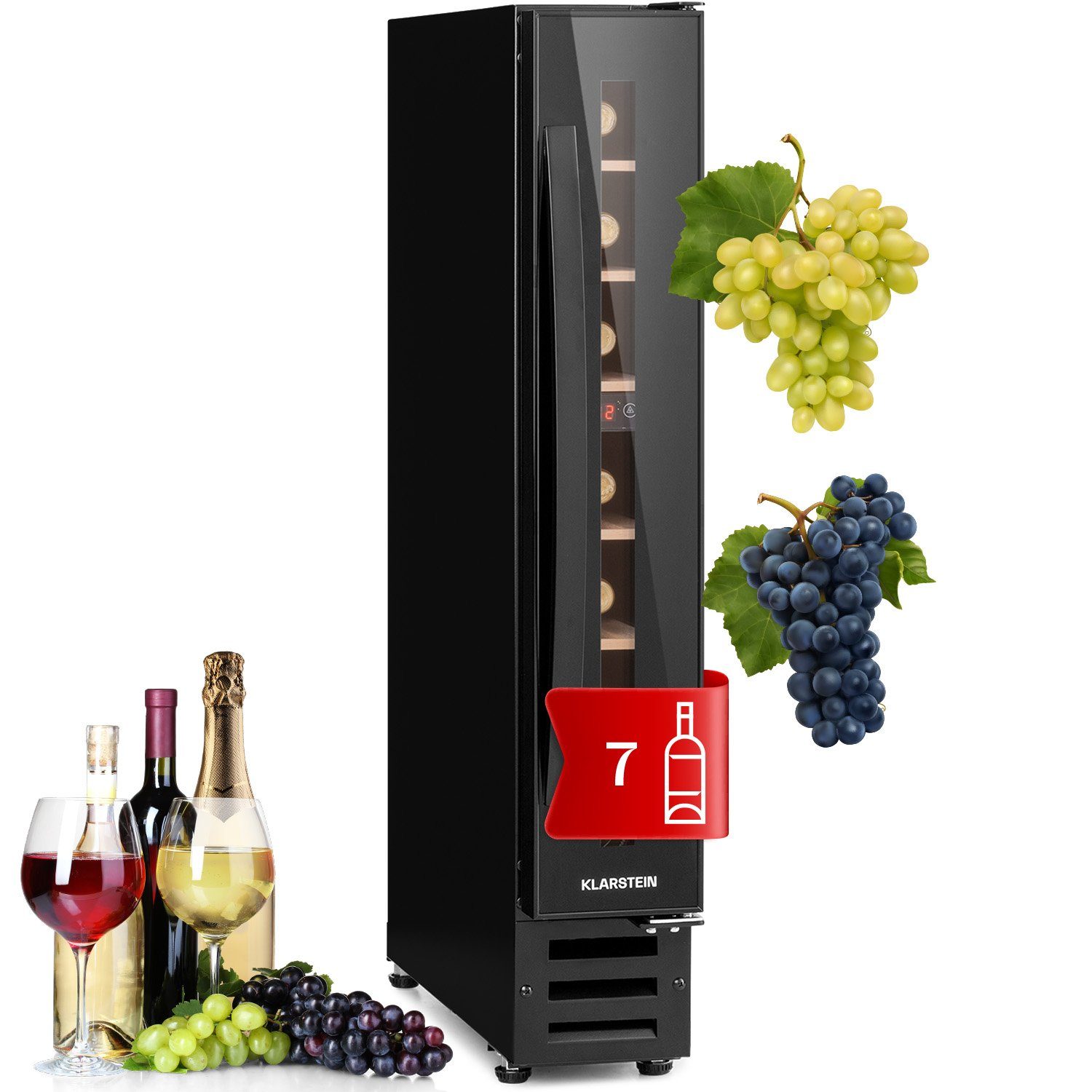 Klarstein Weinkühlschrank Vinovilla 7 Built-in Uno Onyx Einbau-Weinkühlschrank 7 Fl 20L 5-22°C, für 7 Standardflaschen á 0,75l,Wein …
