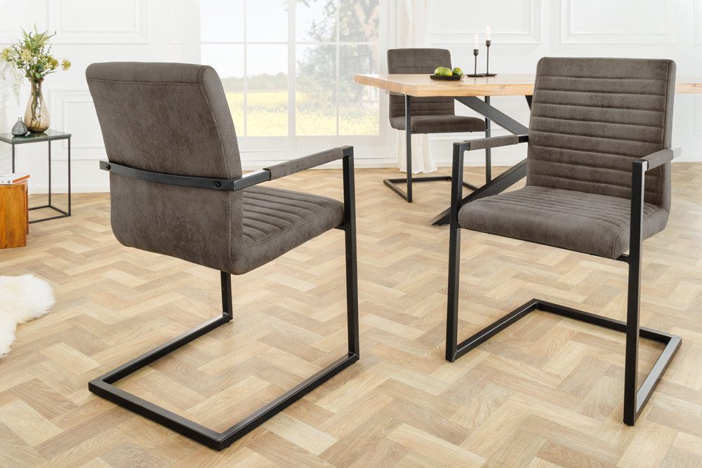 riess-ambiente Freischwinger LOFT taupe grau / anthrazit (Einzelartikel, 1 St), Esszimmer · Microfaser · Metall · mit Armlehne · Industrial – Bild 4 von 5