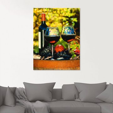 Artland Glasbild Gläser Rotwein auf altem Fass, Getränke (1 St), in verschiedenen Größen