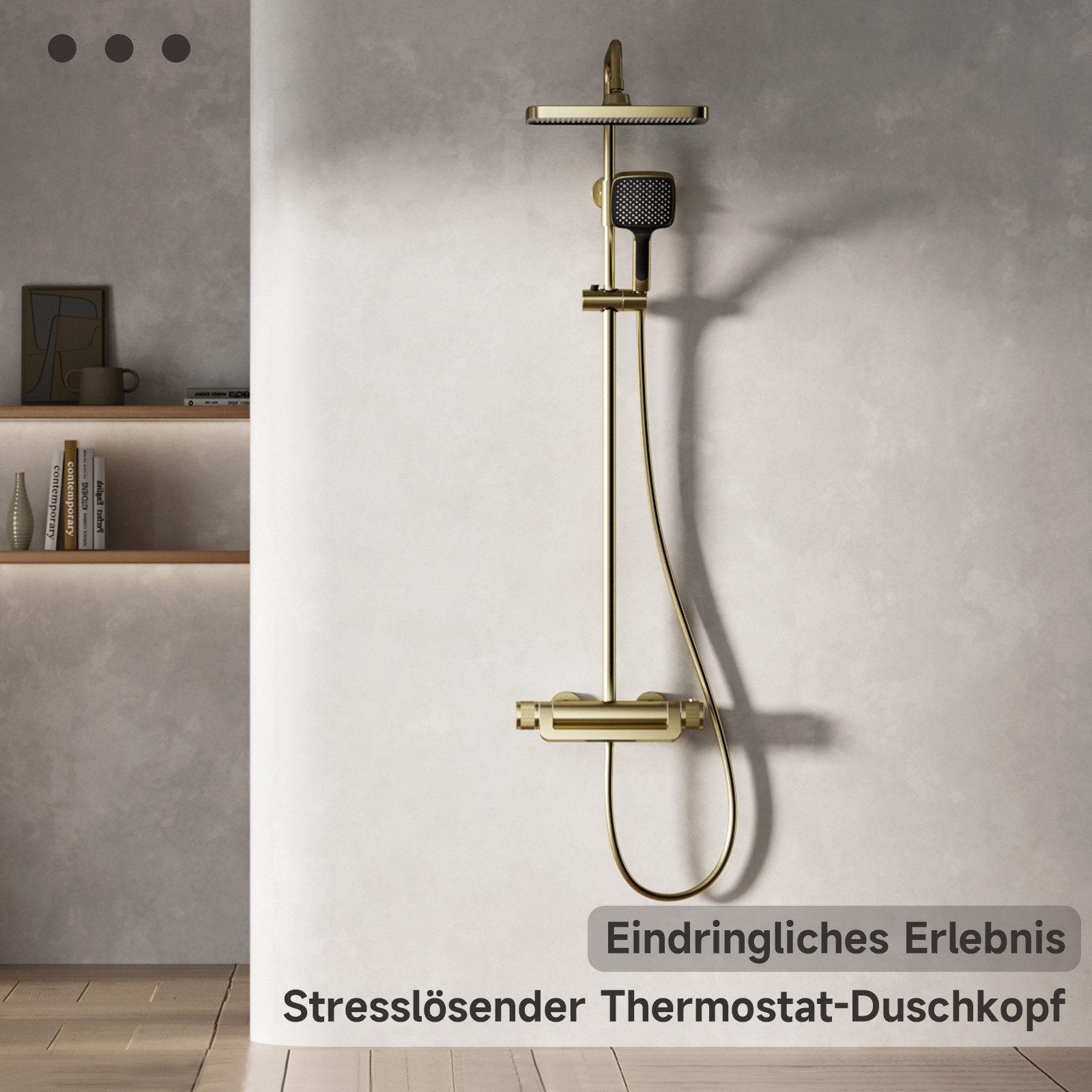 Oihpaw Duschsystem Premium Duschsäulen-Set 3in1, 330x220mm Regendusche mit Thermostat, Höhe 118 cm, 3 Strahlart(en), 360° verstellbar & 3-Strahl-Handbrause mit Anti-Kalk-Düsen