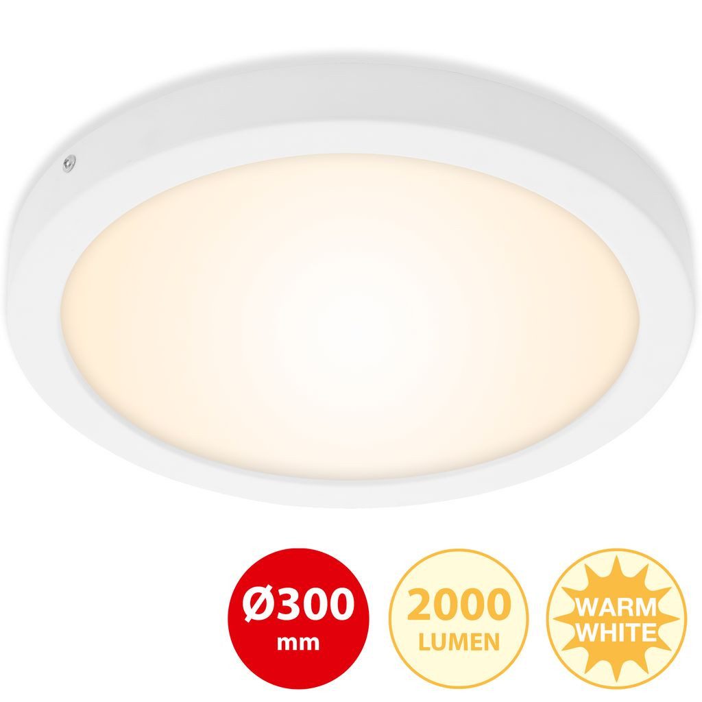 Briloner Leuchten LED Deckenleuchte 7141-016, LED fest integriert, 2700K - Extra-Warmweiß, Deckenlampe modern 21,4 W 2.000lm 3000K IP20 Ø30cm