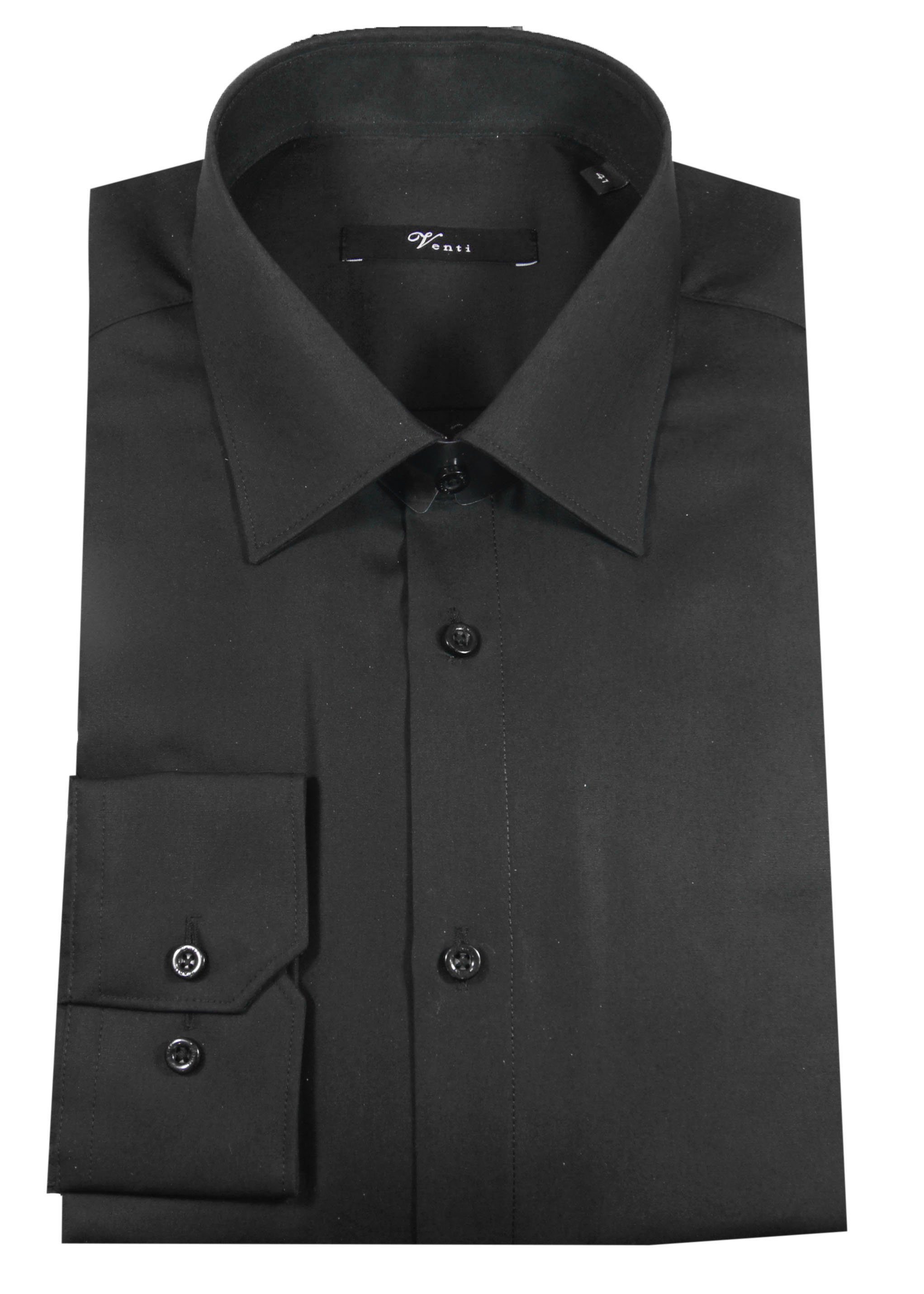 VENTI Langarmhemd Herren Hemd extra langer Arm 69cm Businesshemd uni modern fit Kentkragen, schwarz HL83, 44