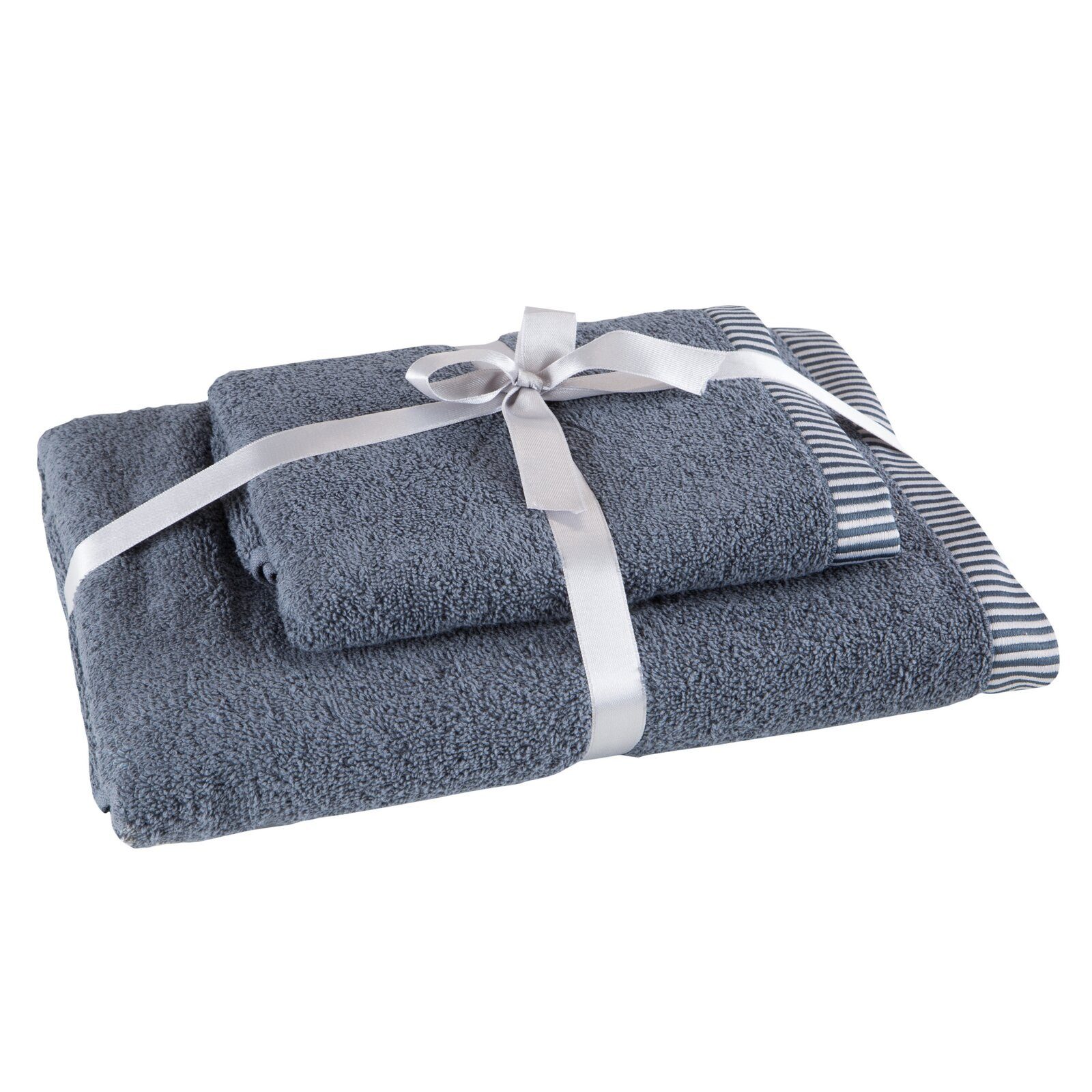Eurofirany Handtuch Set Eleganter 2er Set Handtuch und Badetuch, Baumwolle, Streifen Bordüre, elegante Verpackung