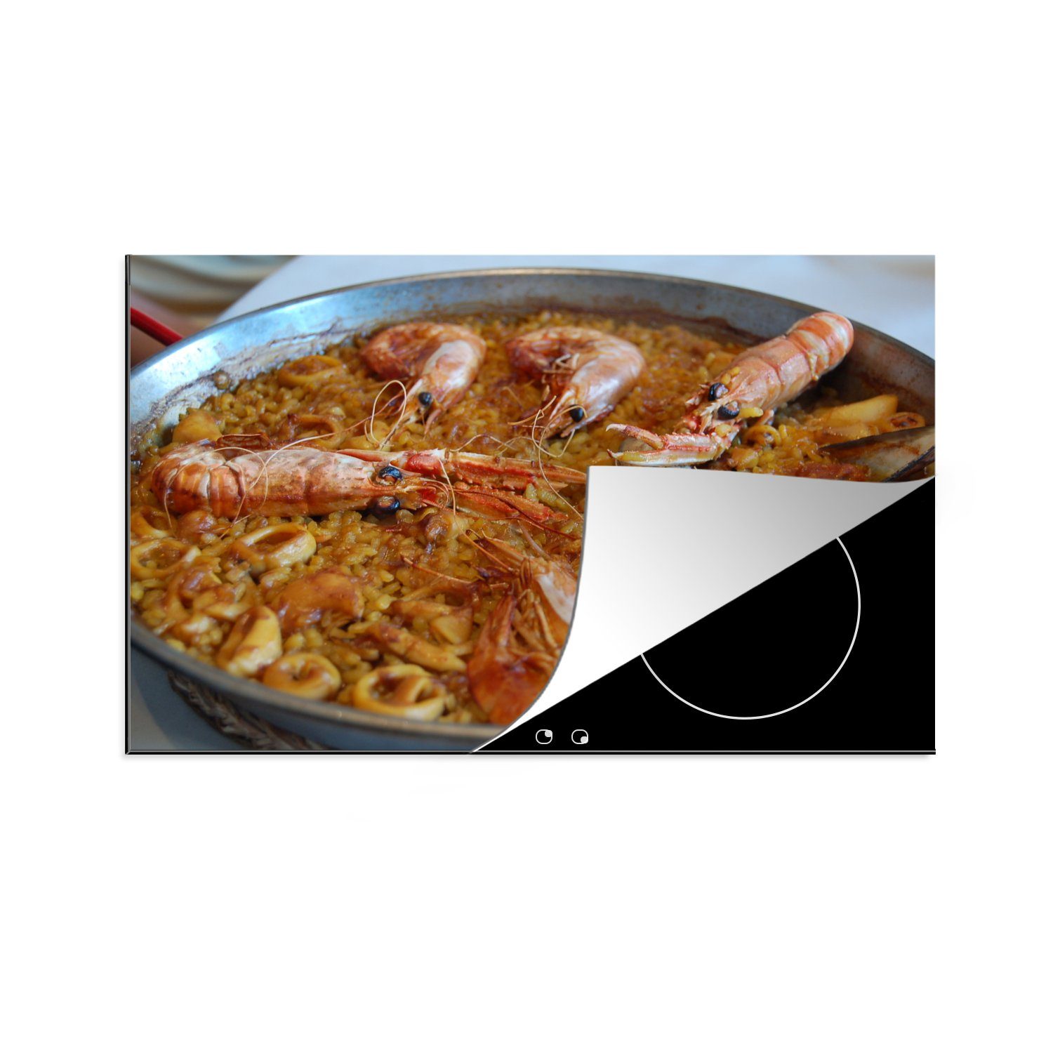 MuchoWow Herdblende-/Abdeckplatte Paella ist ein Gericht aus Reis, Vinyl, (1 tlg), 81x52 cm, Induktionskochfeld Schutz für die küche, Ceranfeldabdeckung