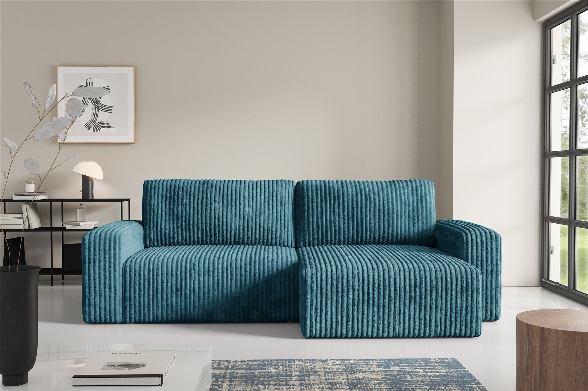 Fun Möbel Ecksofa Sofa NATALIA mit Schlaffunktion in Stoff Tilia, Rundumbezug, Ottomane Links oder Rechts