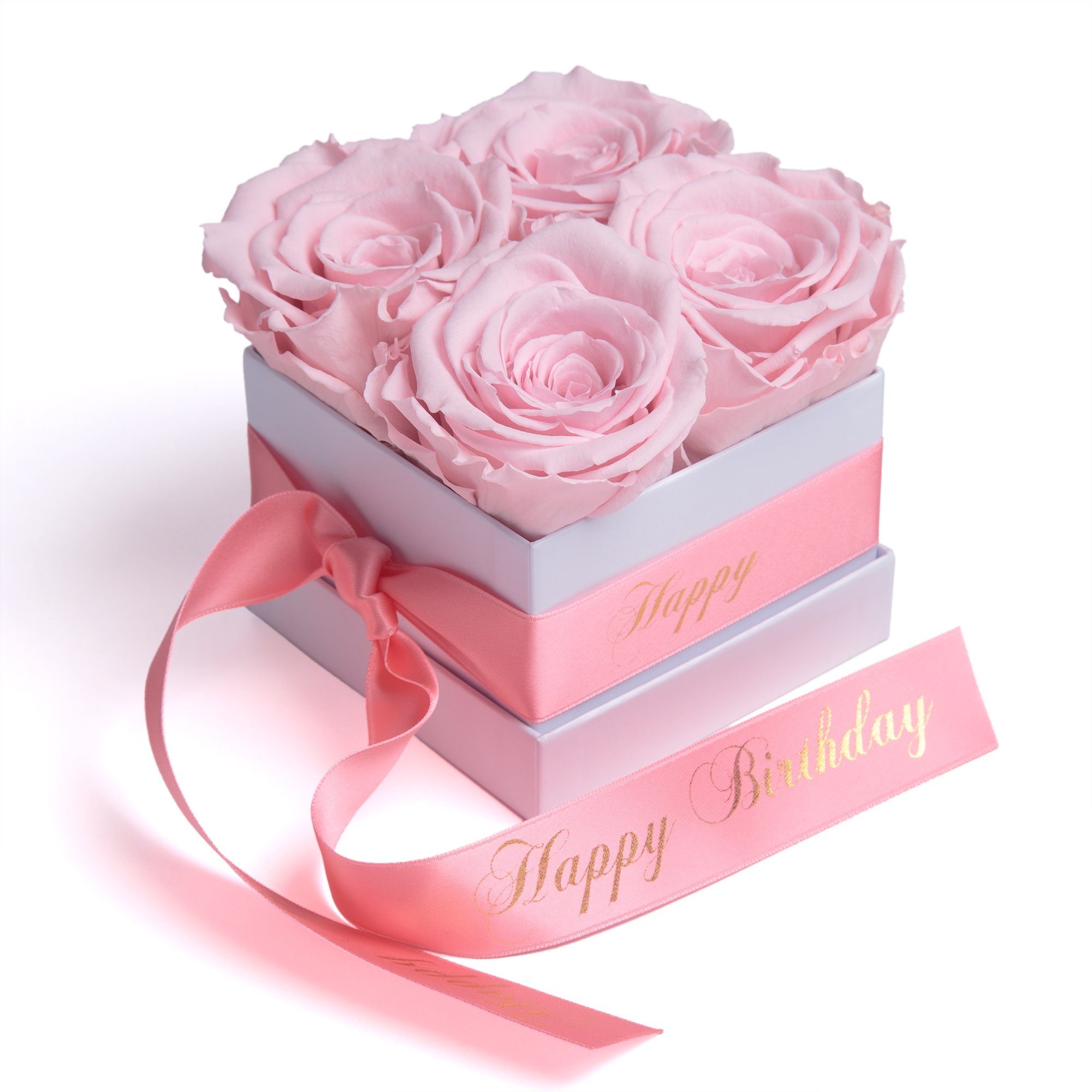 Kunstblume Infinity Rosenbox Happy Birthday Geschenk Geburtstag für Frauen Rose, ROSEMARIE SCHULZ Heidelberg, Höhe 8.5 cm, echte Rosen haltbar 3 Jahre rosa