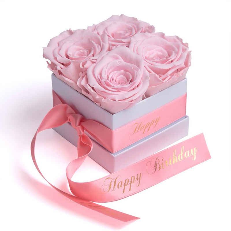 Kunstblume »Infinity Rosenbox Happy Birthday Geschenk Geburtstag für Frauen« Rose, ROSEMARIE SCHULZ Heidelberg, Höhe 8.5 cm, echte Rosen haltbar 3 Jahre
