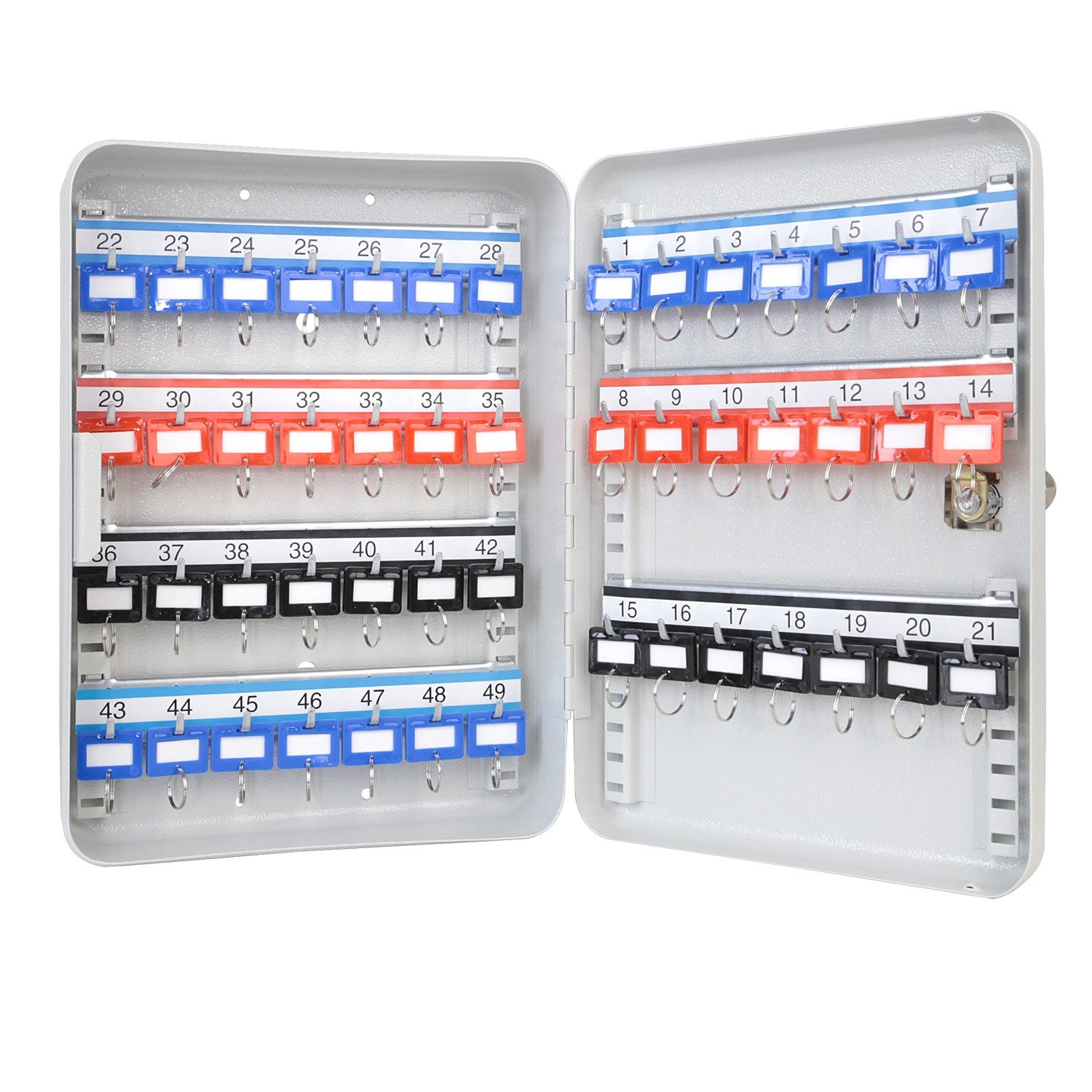 HMF Schlüsselkasten Abschließbarer Schlüsselkasten 49 Haken, verstellbare Hakenleisten, Schlüsselschrank 32,0 x 23,0 x 7,5 cm, lichtgrau