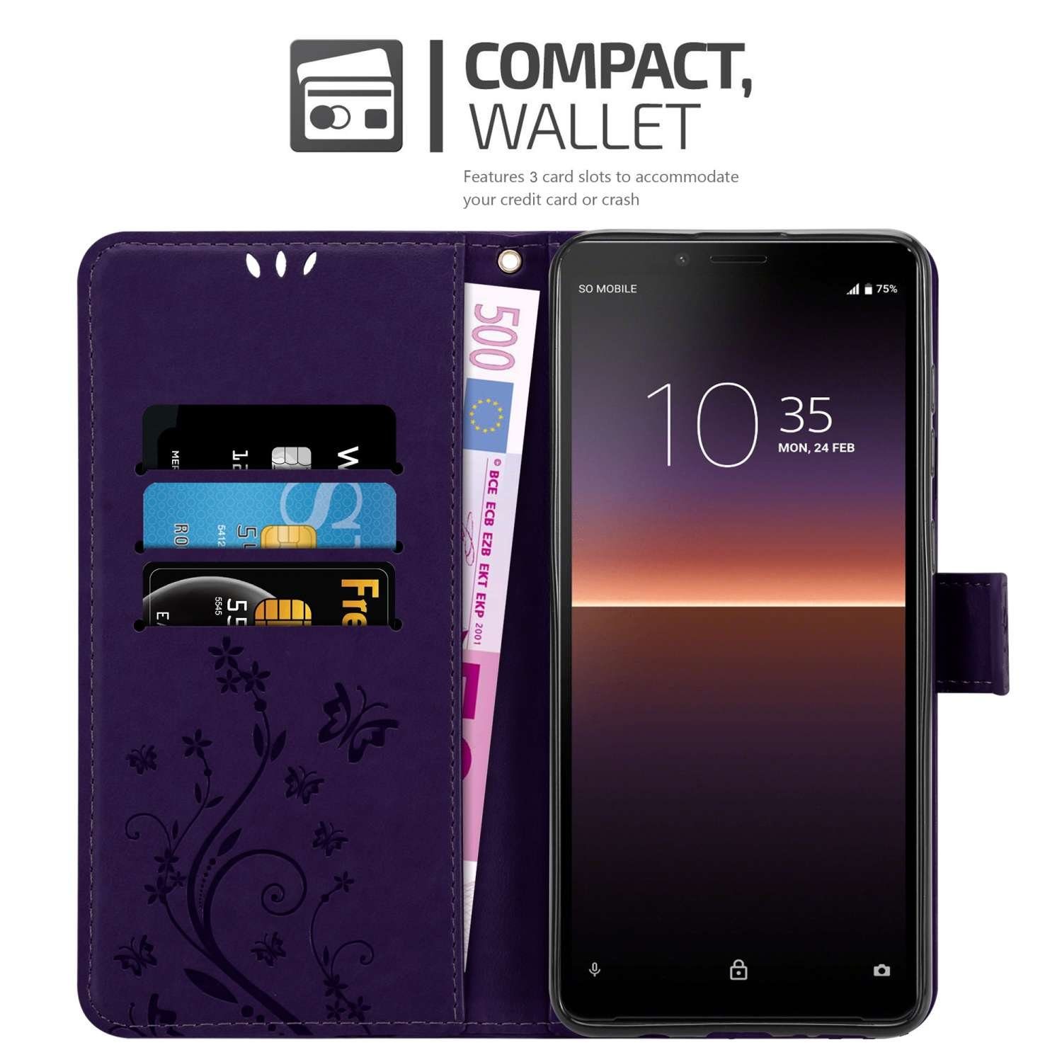 Cadorabo Handyhülle für Sony Xperia 10 II Hülle Sony Xperia 10 II, Hülle Schutzhülle Blumen Flower mit Standfunktion Kartenfach Magnet