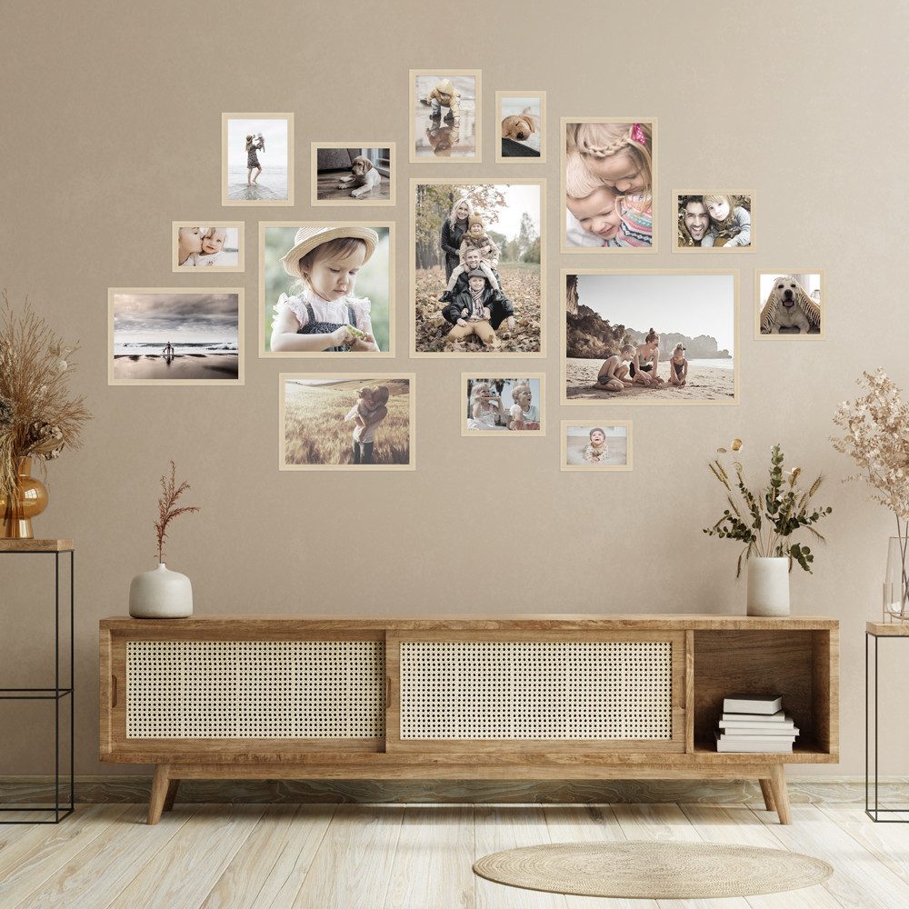 WANDStyle Bilderrahmen-Set H950, für 15 Bilder, Natur-Optik, aus Massivholz im Stil Modern