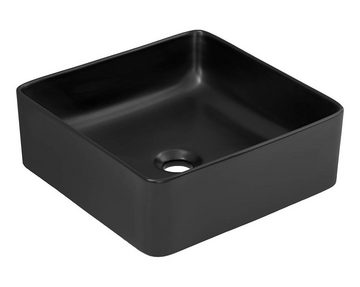einfachgutemoebel Waschtisch-Set Aufsatz-Waschbecken EDGE BLACK 37cm, Keramik, schwarz, (Waschbecken, 1-St., Waschbecken)