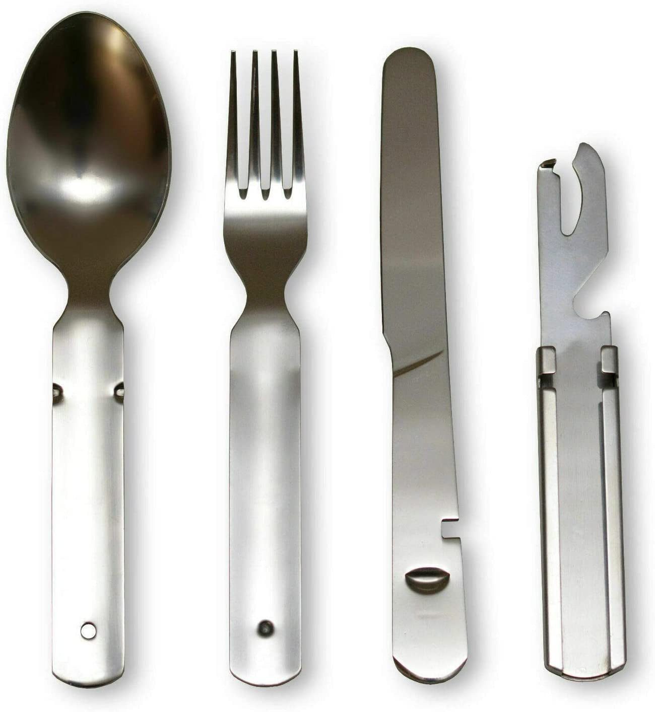 FOUORTUNATE-BEE Besteck-Set Campingbesteck 4er Set mit Messer Gabel Löffel und Dosenöffner Outdoor, Reisebesteck Set für Camping Wandern Angeln Picknick und Ausflüge