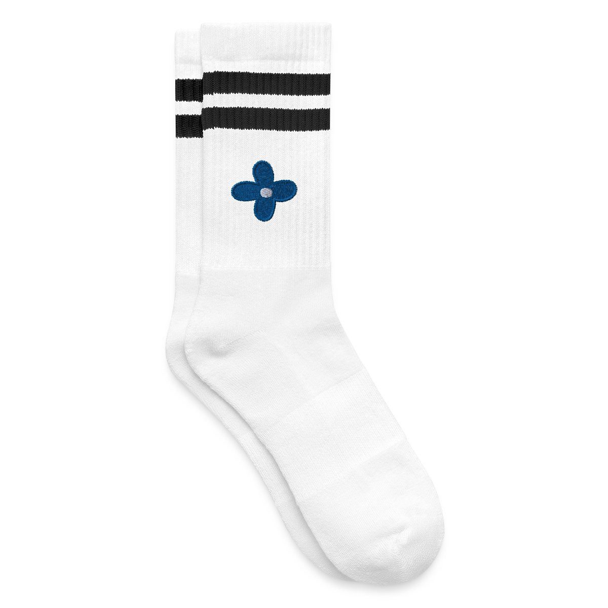 Spreadshirt Socken Blaue Blume Bestickt, Frühlingsblühte Gestreifte Tennissocken (1-Paar)