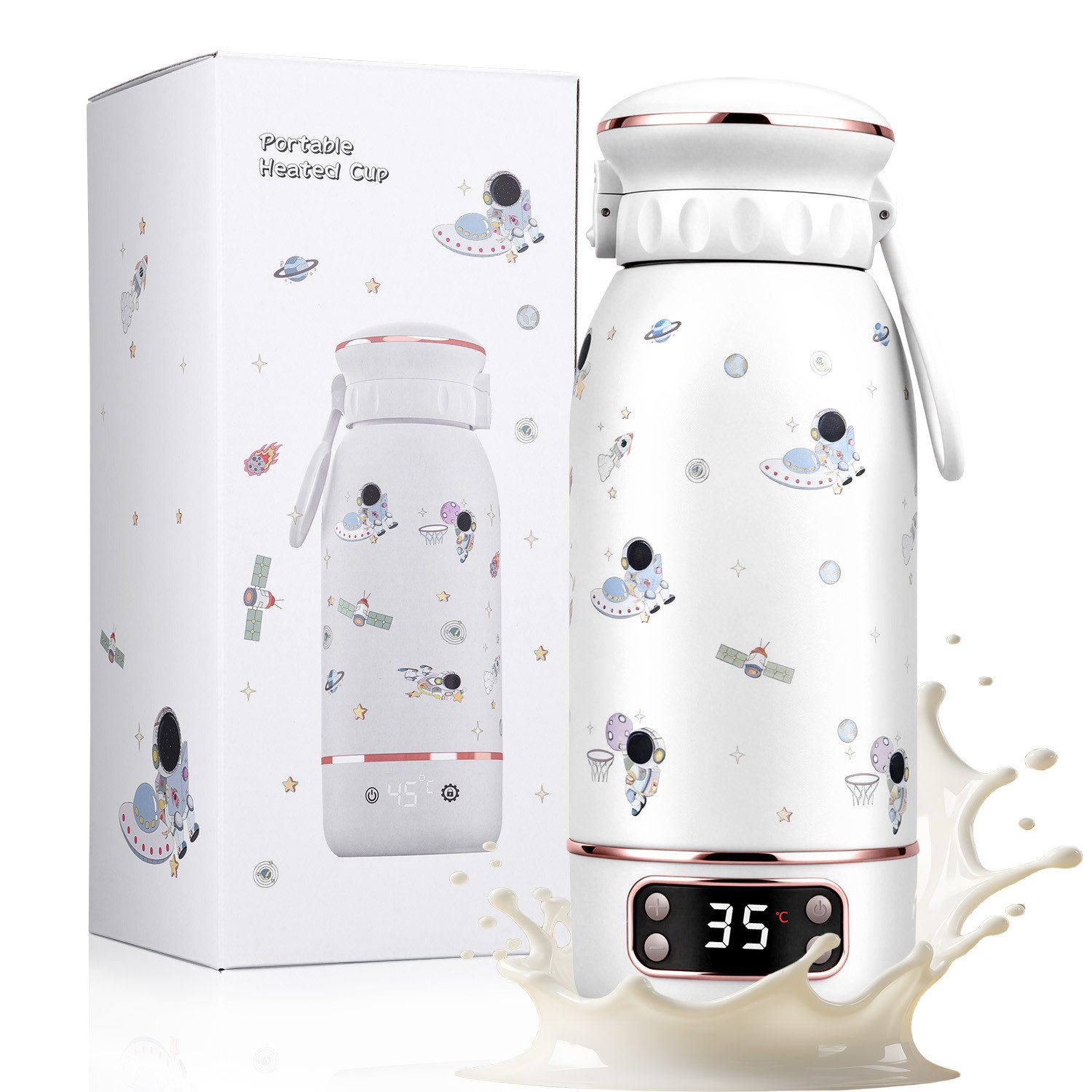 CkeyiN Babyflaschenwärmer 500ml Tragbarer Milchwärmer für unterwegs 35- 100℃ schnelles Aufheizen, 24H konstanter Temperatur Thermoflasche für Muttermilch & Wasser