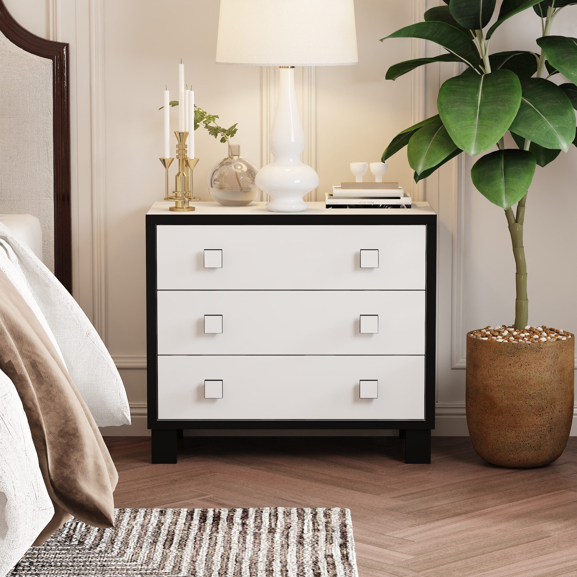 FUFU&GAGA Nachttisch mit 3 Schubladen, 80 x 40 x 70 cm günstig online kaufen