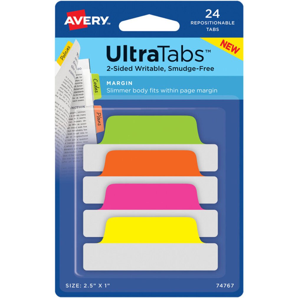 Avery Zweckform Notizzettel UltraTabs Schmal Haftmarker farbsortiert 24 Blatt
