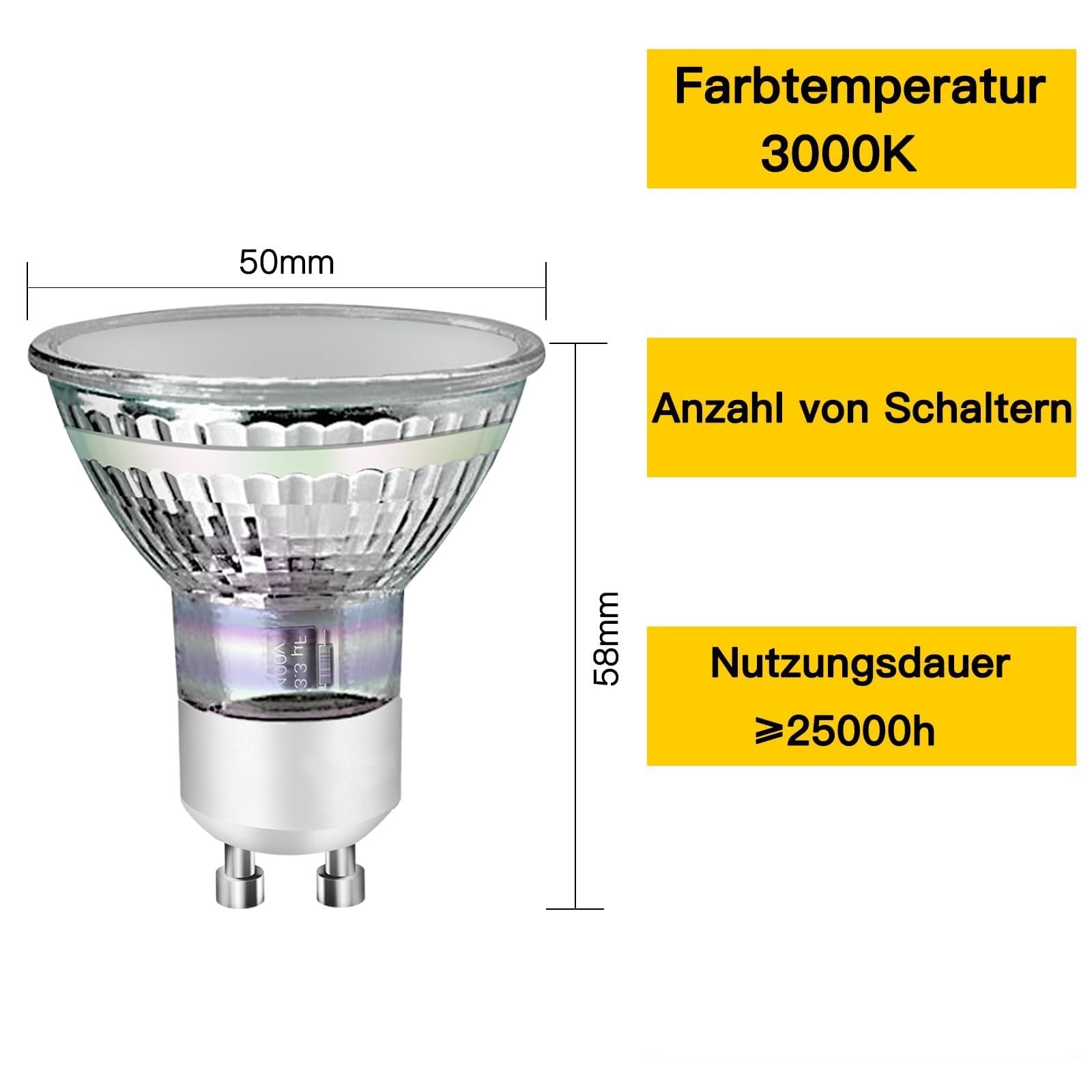 ZMH LED-Leuchtmittel GU10 LED 3W Leuchtmittel Abstrahlwinkel 110° Wohnzimmer Nicht Dimmbar, GU10, 10 St., 3000K, Reflektor Birne Glühlampen Strahler Spot – Bild 2 von 5