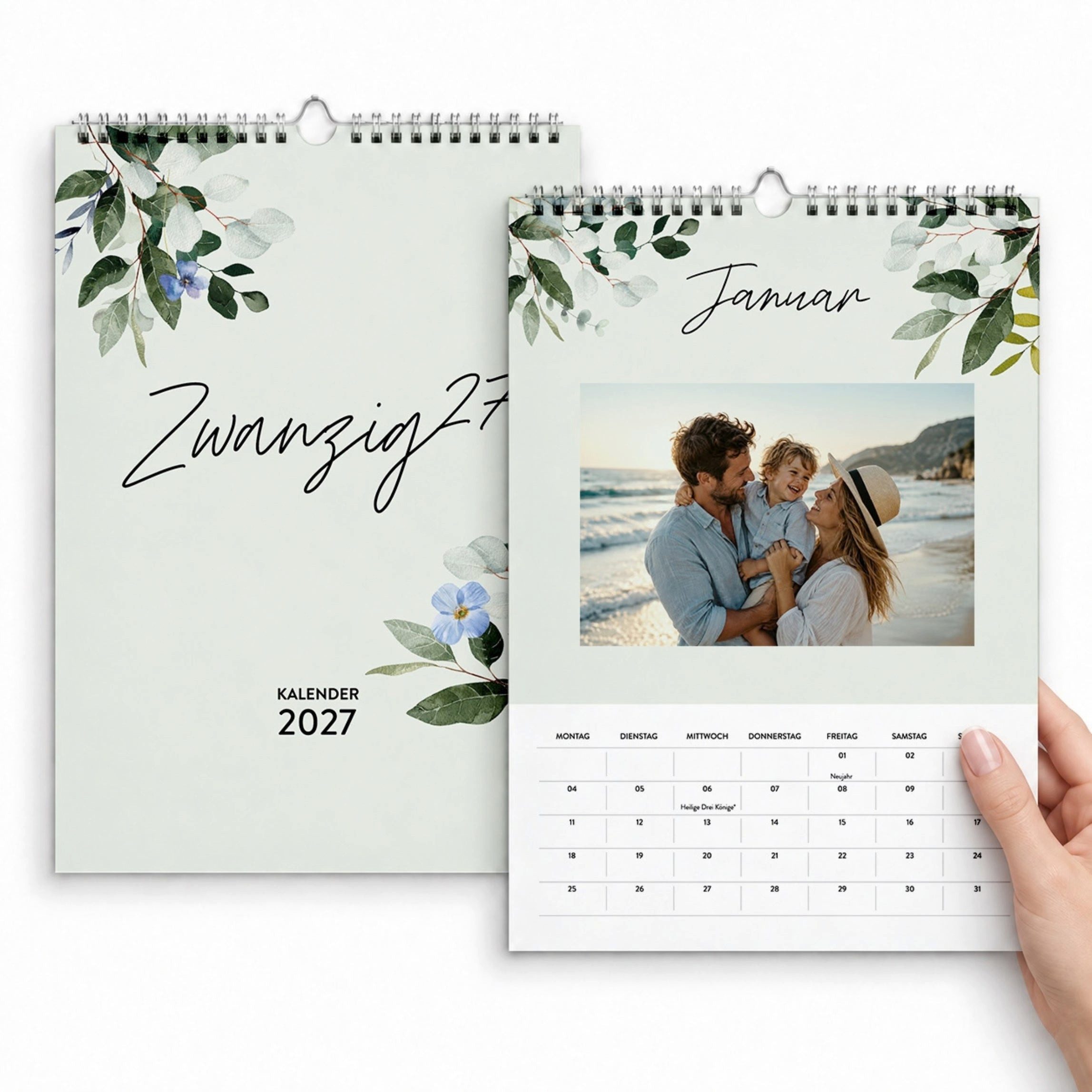 heaven+paper Familienkalender Fotokalender DIN A4 Green 2027, Bastelkalender, Hergestellt in Deutschland