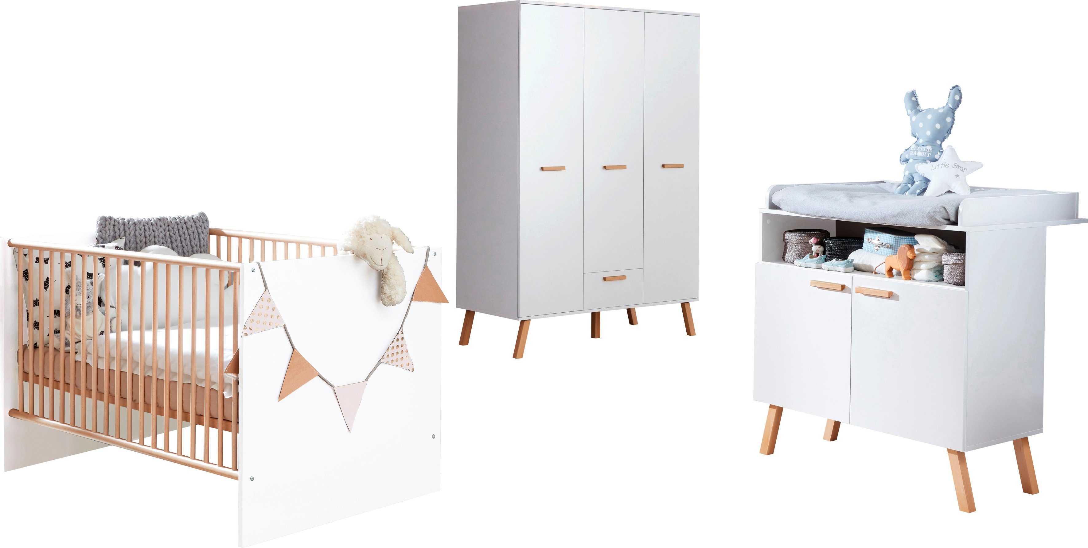 trendteam Babymöbel-Set Mats, (Set, 3-tlg., Bett, Wickelkommode, Schrank)