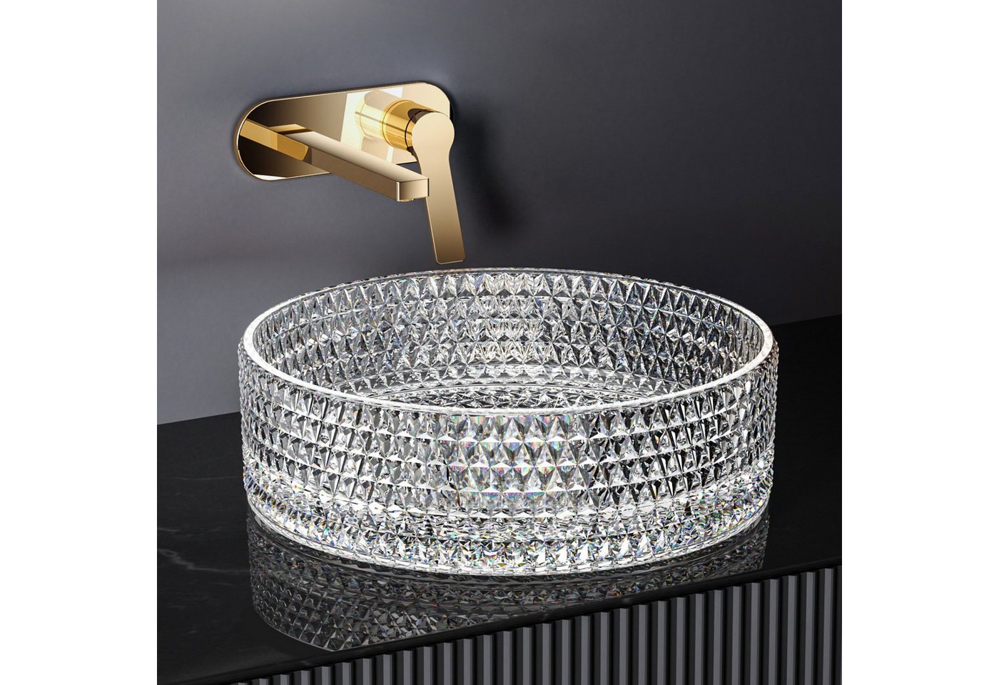 EMKE Aufsatzwaschbecken Ovales Aufsatzwaschbecken gehärtetes Glas transparent Waschbecken, Modernes ovales Waschbecken ohne Hahnloch, 36 cm