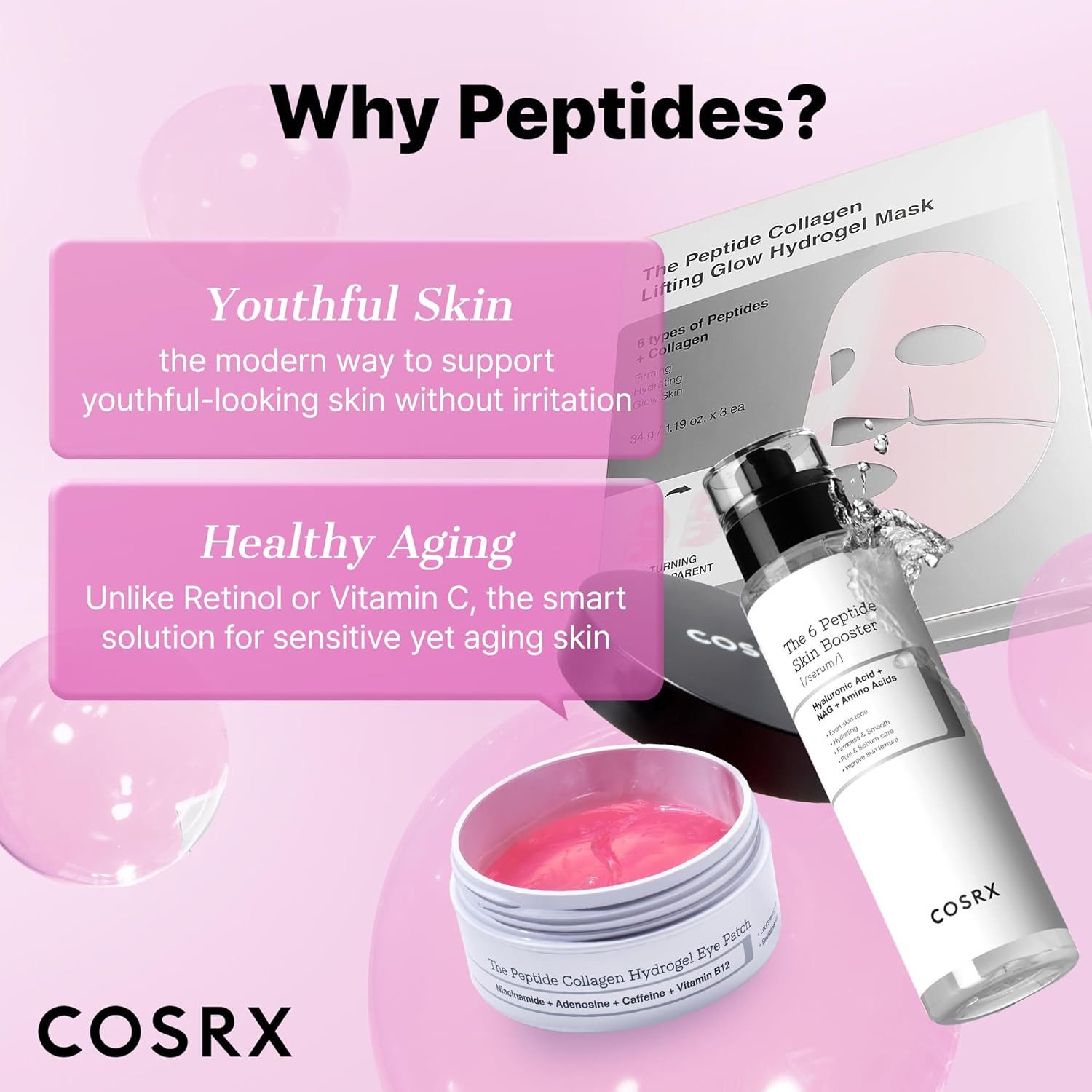Cosrx Augenpads Peptide Collagen Hydrogel Eye Patch – Erfrischte Augenpartie ohne, Kollagen, Hyaluronsäure, Niacinamid & Koffein für glatte, straffe Haut