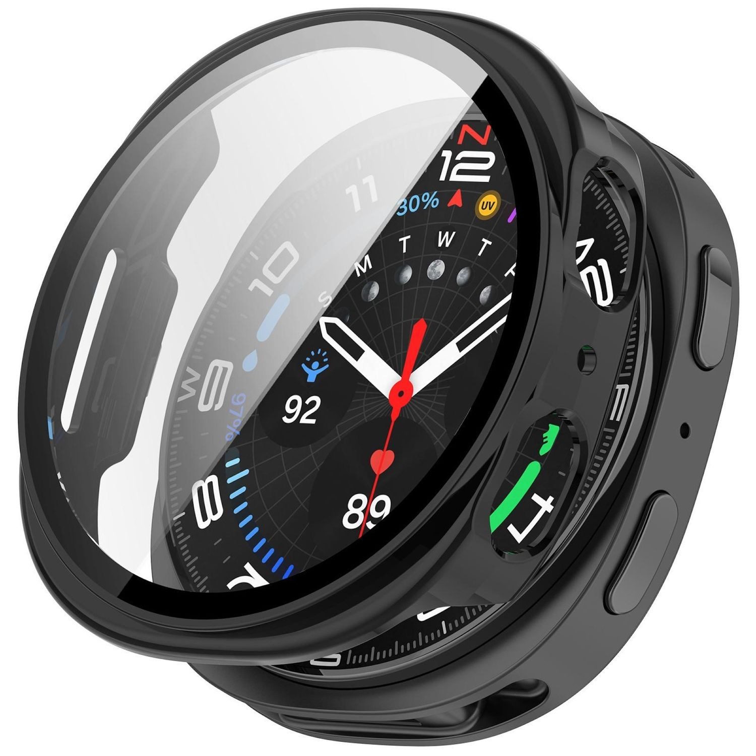 Wigento Smartwatch-Hülle + Schutzglas für Samsung Galaxy Watch 9 8 44mm Kunststoff 9H Schwarz, Schutzhülle aus PC + Hart Glas für Rundumschutz
