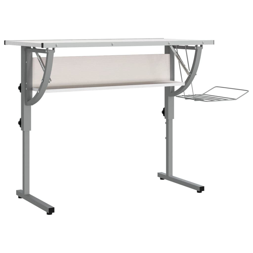 Stahl Weiß & Schreibtisch 110x53x(58-87) Weiß vidaXL Grau | Holzwerkstoff cm Weiß Basteltisch &