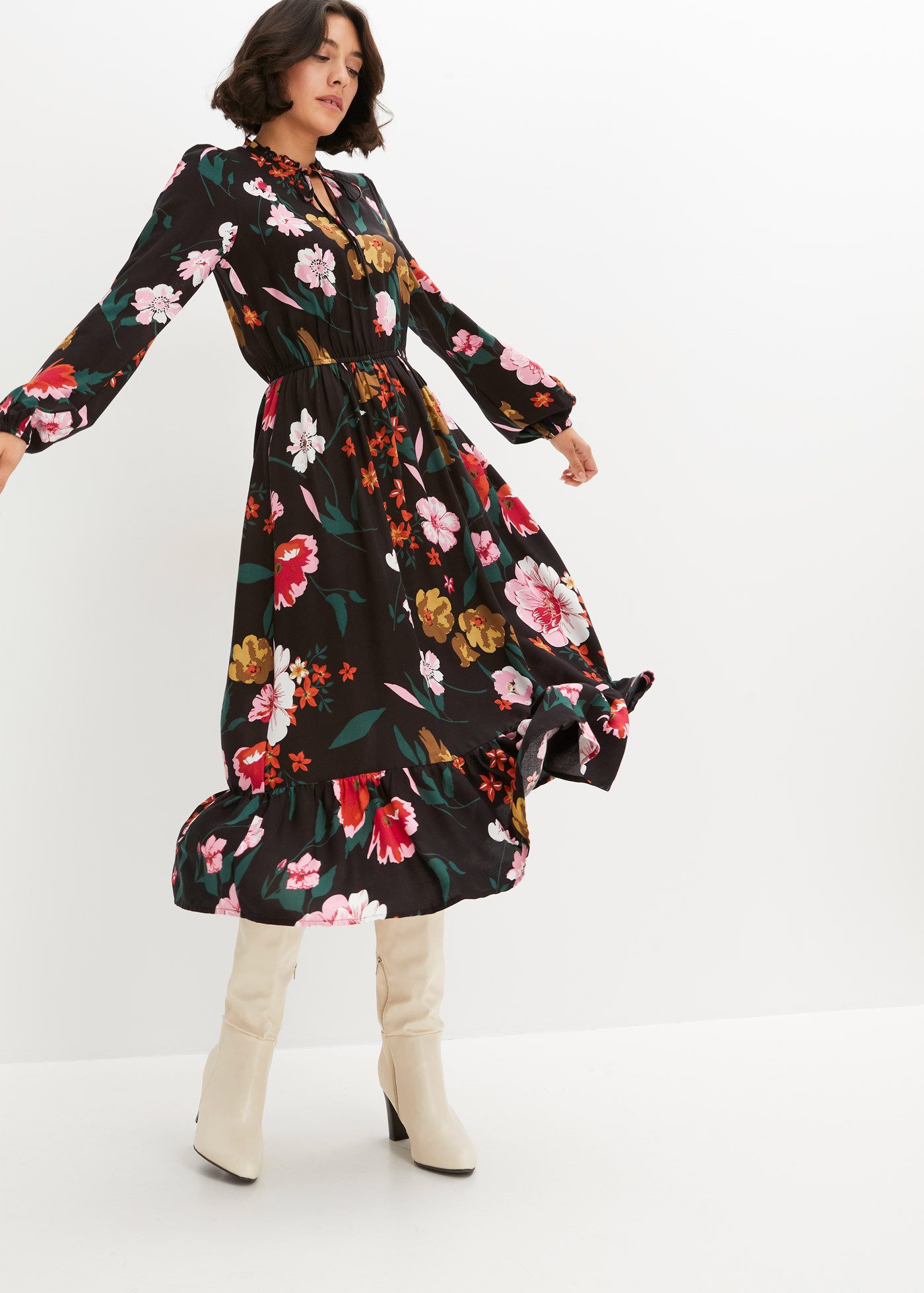 bonprix Midikleid Midikleid aus fließender Viskose günstig online kaufen