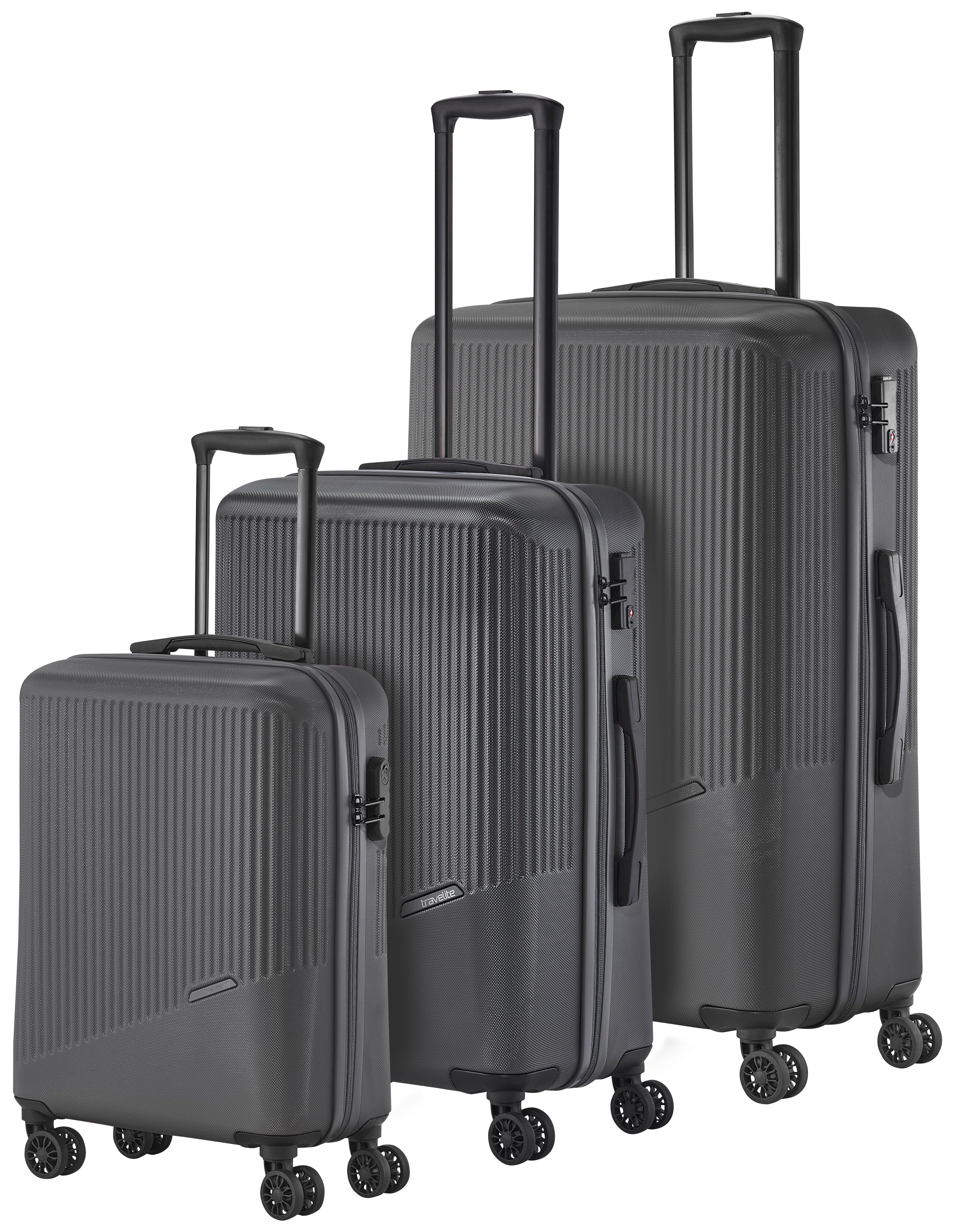 (Set, Set), tlg., 4 dezentem Look Trolley L/M/S, anthrazit travelite in 4w Rollen, 3 Trolleyset BALI Hartschalen