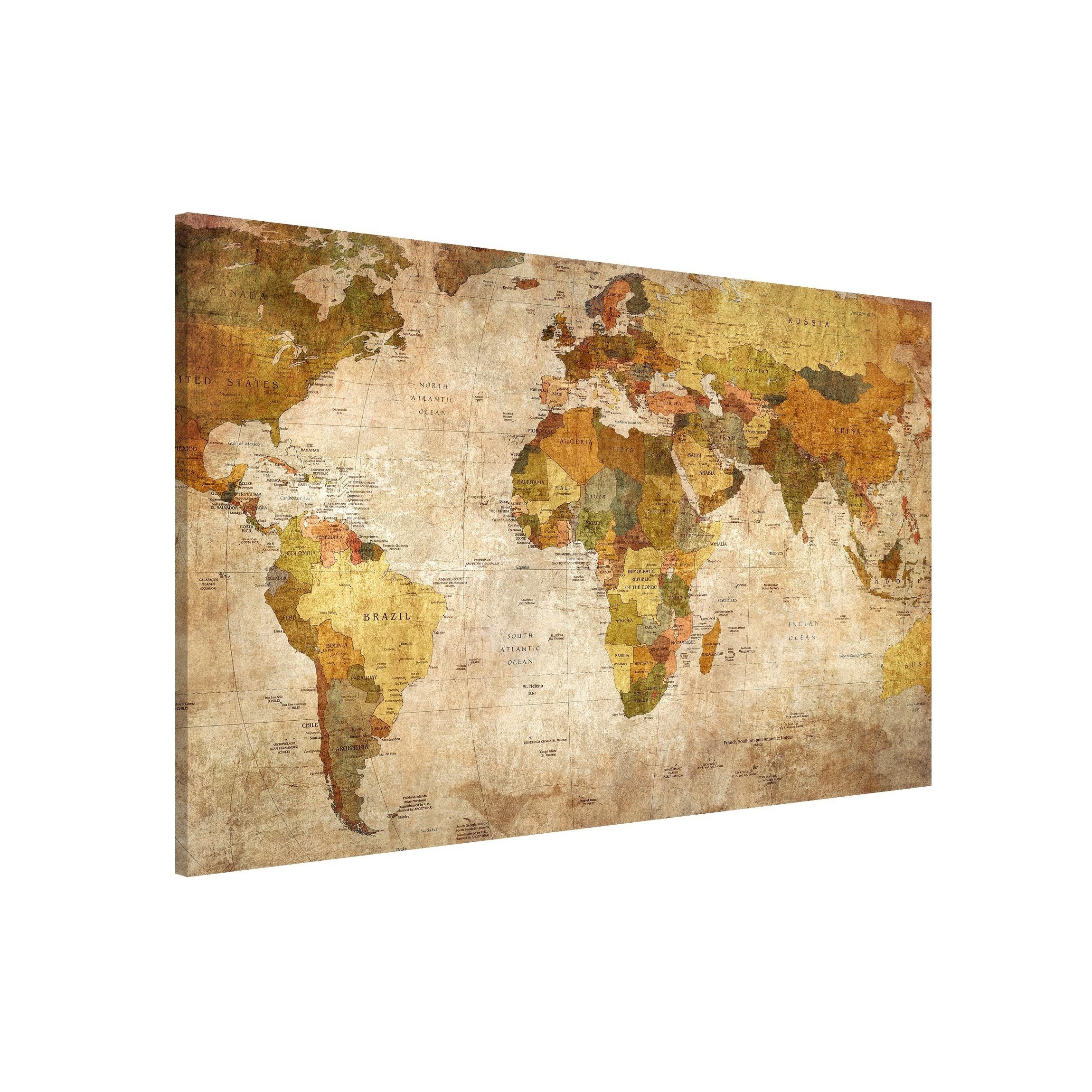 Bilderdepot24 Magnettafel Küche grün Weltkarte, (1-tlg., Magnetboard Pinnwand für die Wand - metallische Tafel für Magnete), Magnetwand groß mit Motiv Büro Memoboard magnetisch Querformat