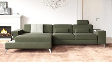 BULLHOFF Ecksofa Designsofa Eckcouch Ecksofa »MÜNCHEN IV« Wohnlandschaft L-Form Sofa LED Couch grau anthrazit samt alcantara XXL Ottomane