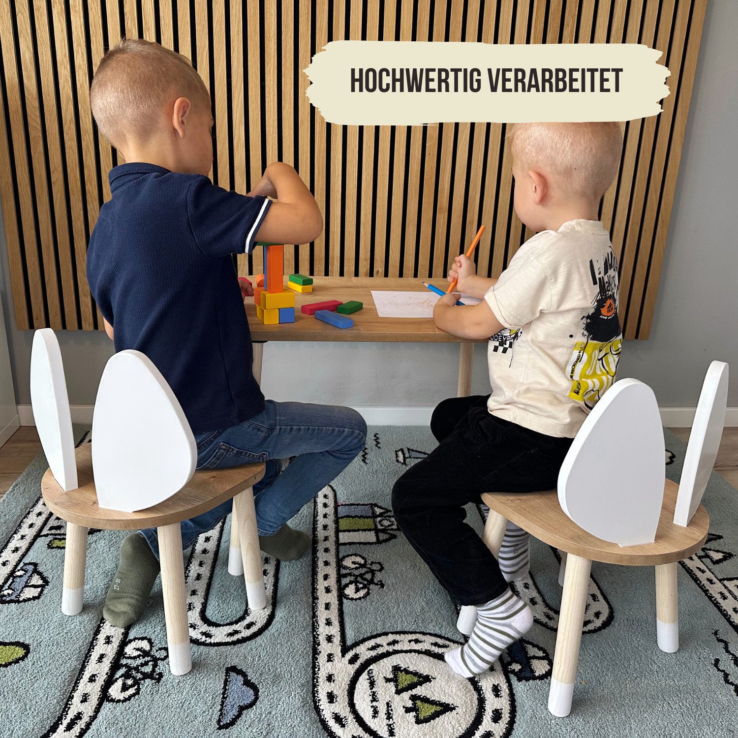 Malino Kindersitzgruppe Kindertisch mit 2 Stühlen, Sitzgruppe für Kinder ab 2 Jahre