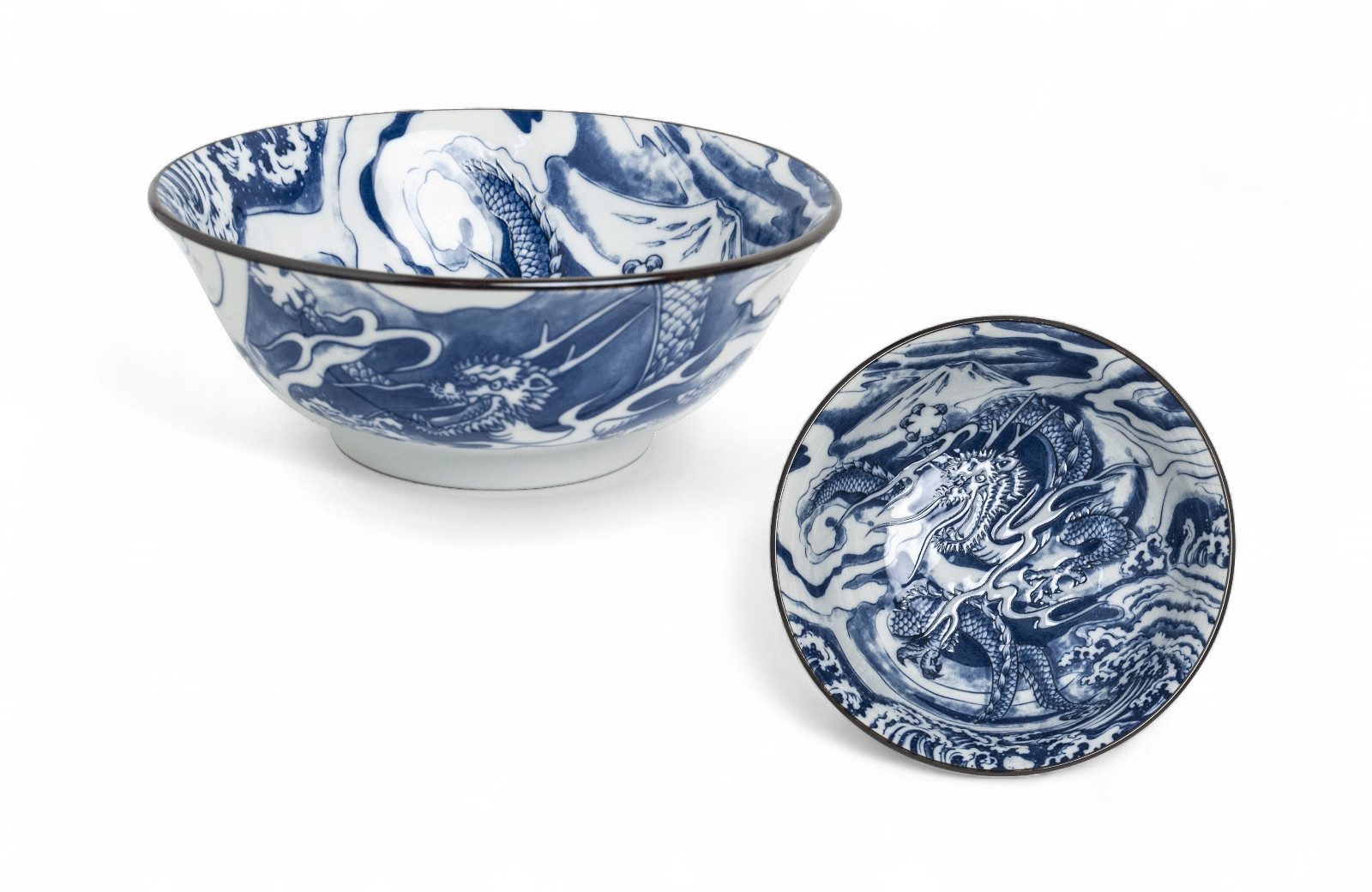 WestCraft Servierschüssel Japan-Bowls ASIATICA, Drachengott Edition, Porzellan-Schalen, 20,5 cm, Porzellan, Hochwertig, asiatische Ramen-, Reis-, Nudel-, Udon-, Suppen-Schüssel
