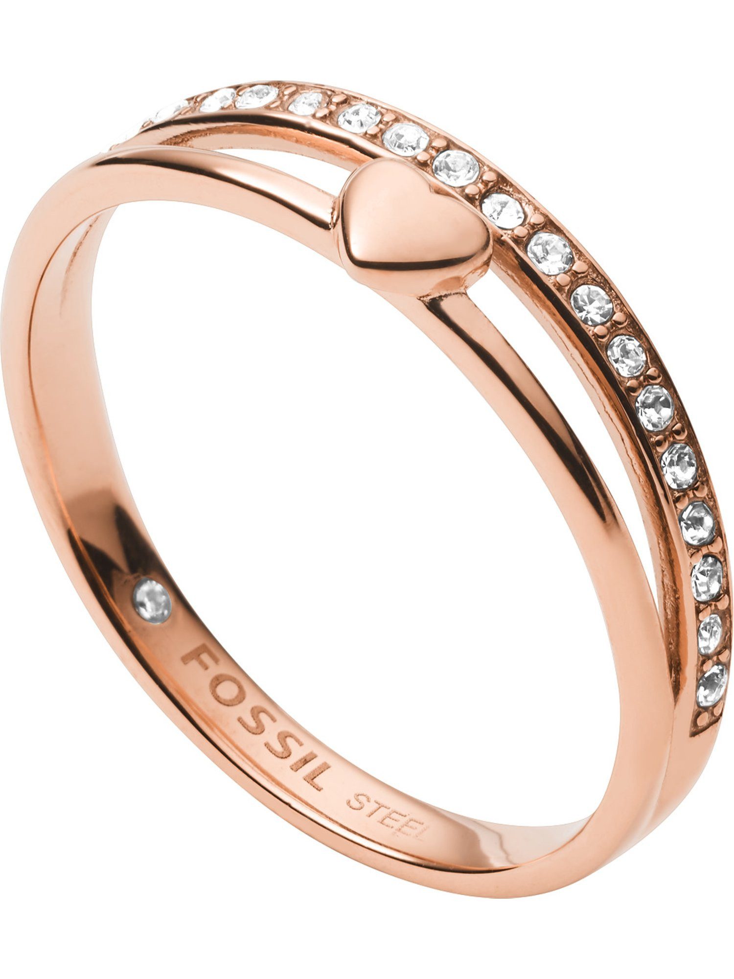 Fossil Fingerring Fossil Damen-Damenring Edelstahl Glasstein Herz, Glasstein