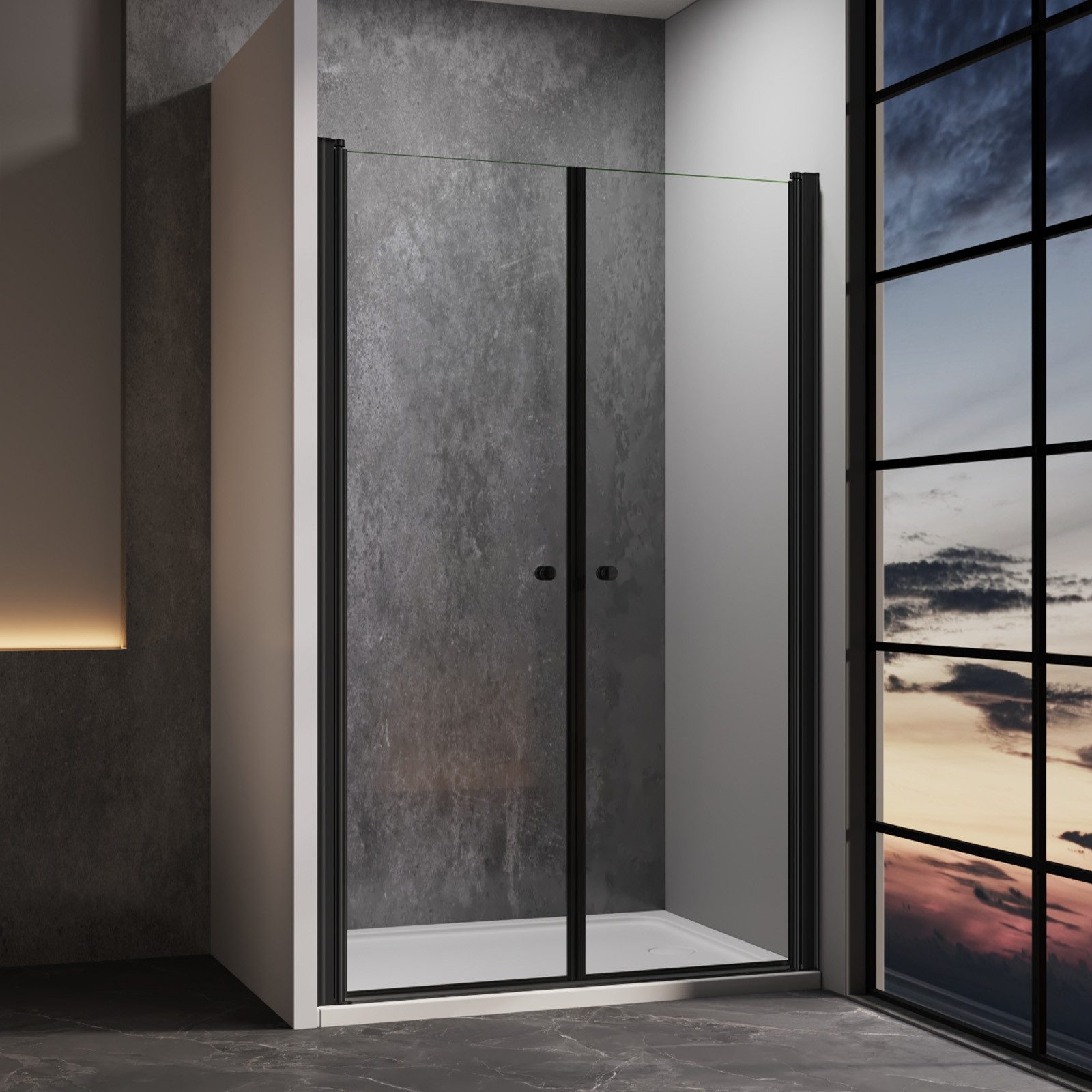 IMPTS Dusch-Drehtür Dusche Nische Duschtür Nischendusche, 70x185 cm, Sicherheitsglas, (Set, mit hochwertigen Aluminiumprofilen in Schwarz)