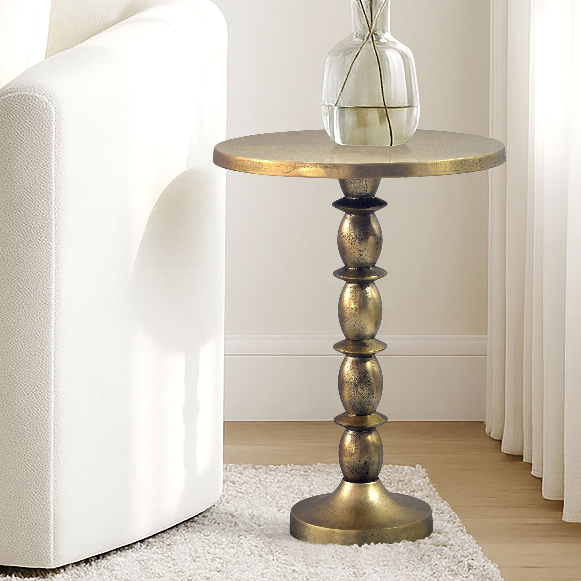 FINEBUY Beistelltisch FB113596 Anstelltisch 40cm Alu Gold Metall Wohnzimmertisch Dekotisch (Skulpturale Form mit edlem Charakter), Goldener Akzent für moderne Räume
