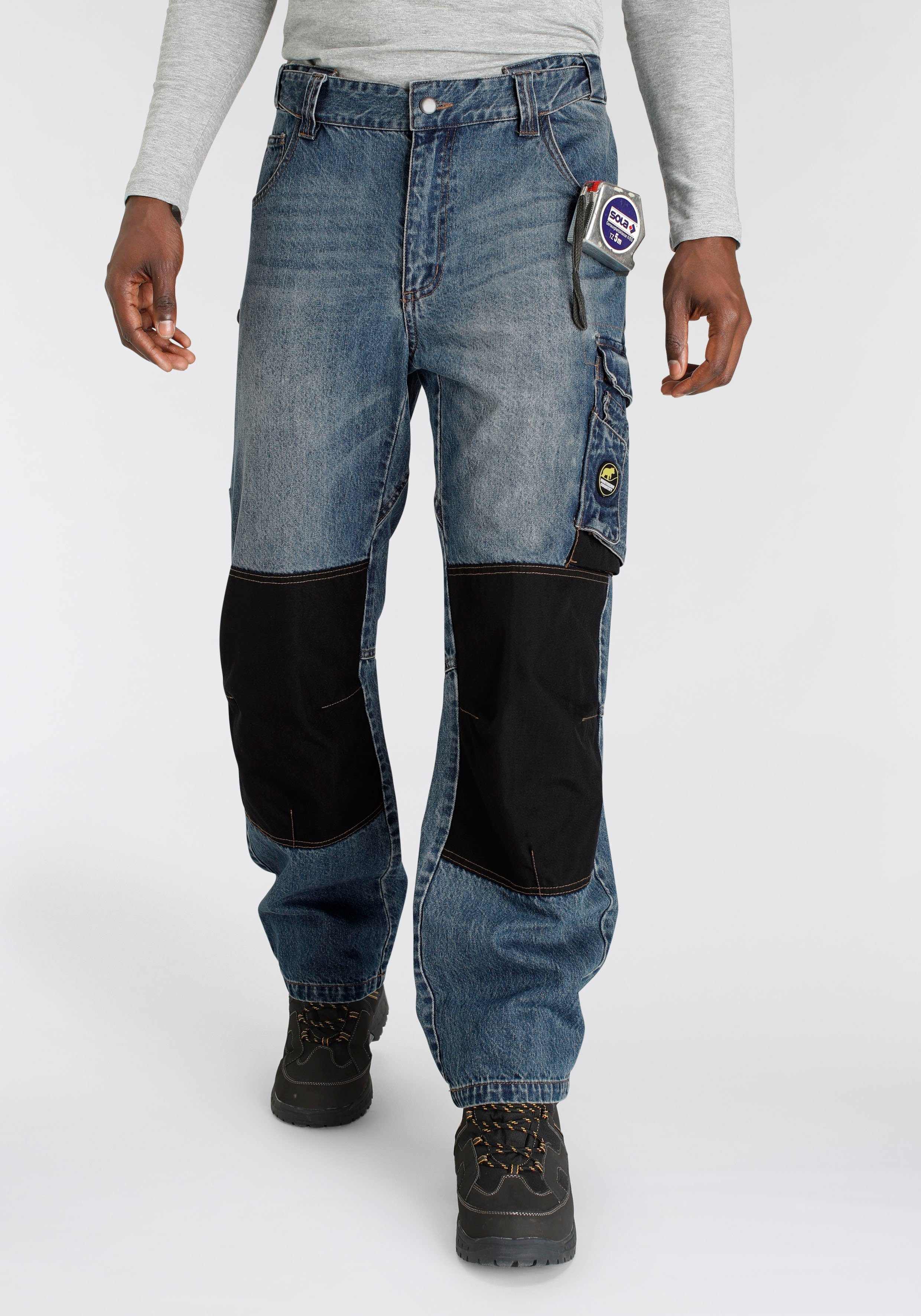 Northern Country Jeansstoff, (aus aus mit fit) Taschen, Cordura Arbeitshose dehnbarem Bund, comfort Jeans 9 Baumwolle, robuster Knieverstärkung praktischen 100% Multipocket