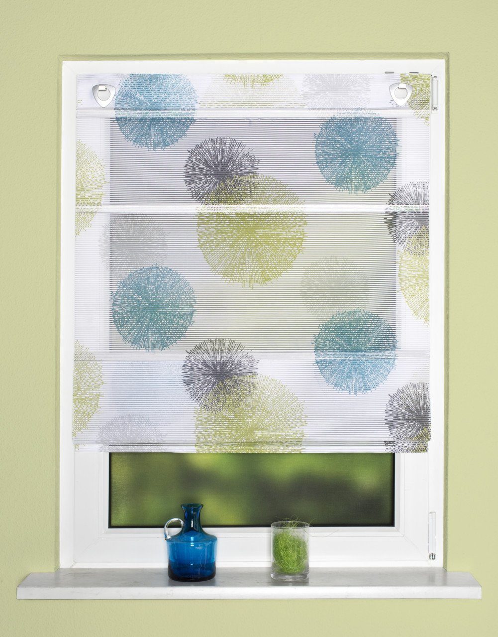 HOME WOHNIDEEN Raffrollo Home Wohnideen Raffrollo Pusteblume blau-grün 130 günstig online kaufen